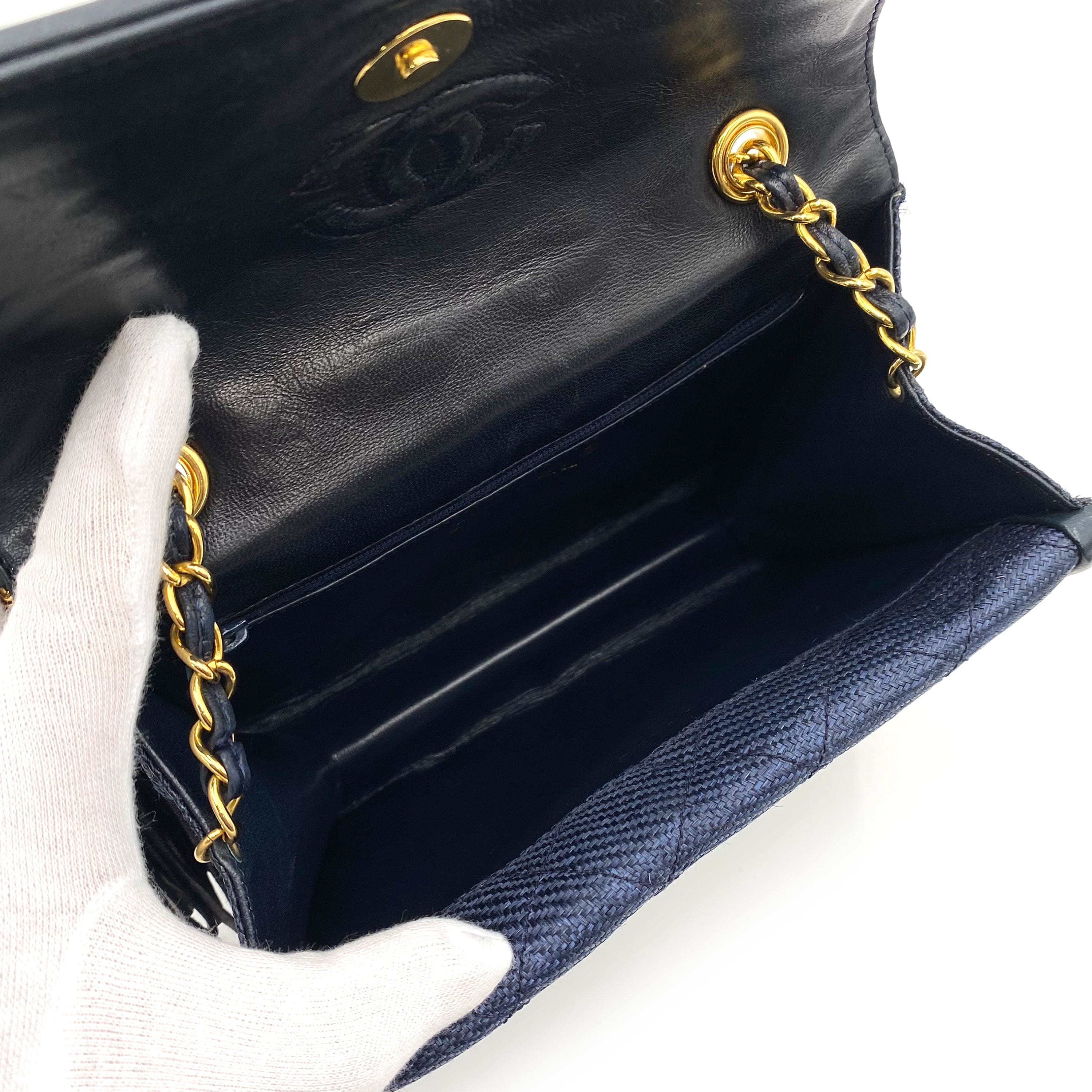 Chanel Chanel Vintage Tassle CHAIN SHOULDER BAG Blue STRAW 90235857