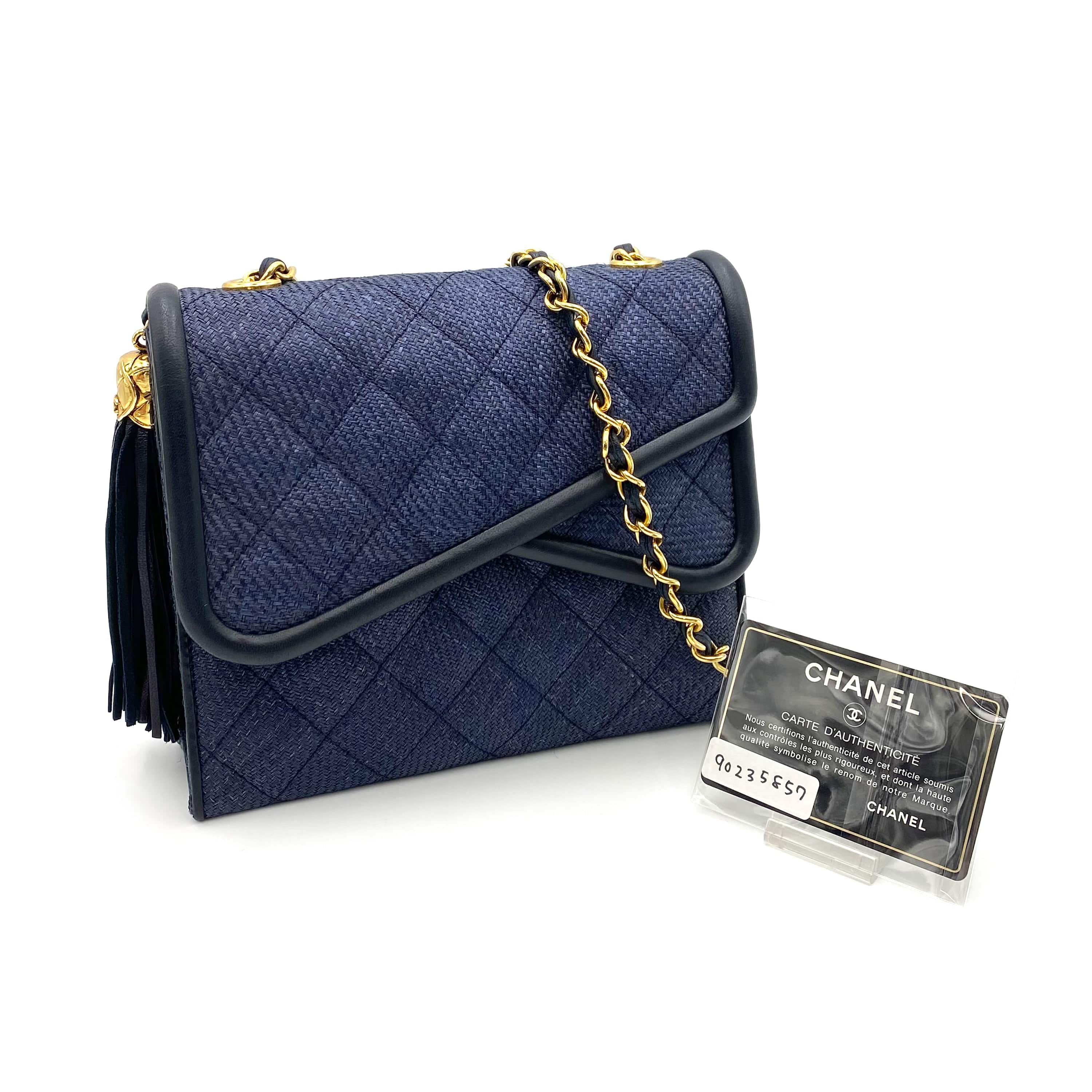 Chanel Chanel Vintage Tassle CHAIN SHOULDER BAG Blue STRAW 90235857