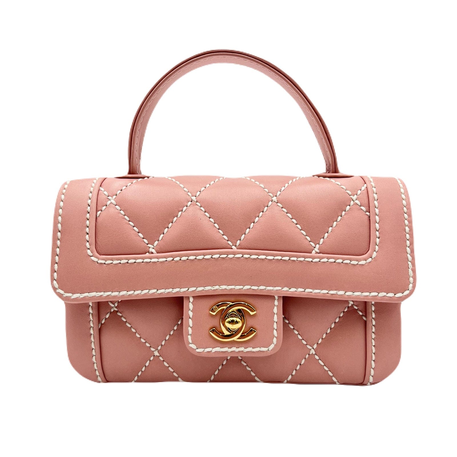 Chanel CHANEL VINTAGE WILDSTITCH HAND BAG PINK LAMB SKIN 90224533