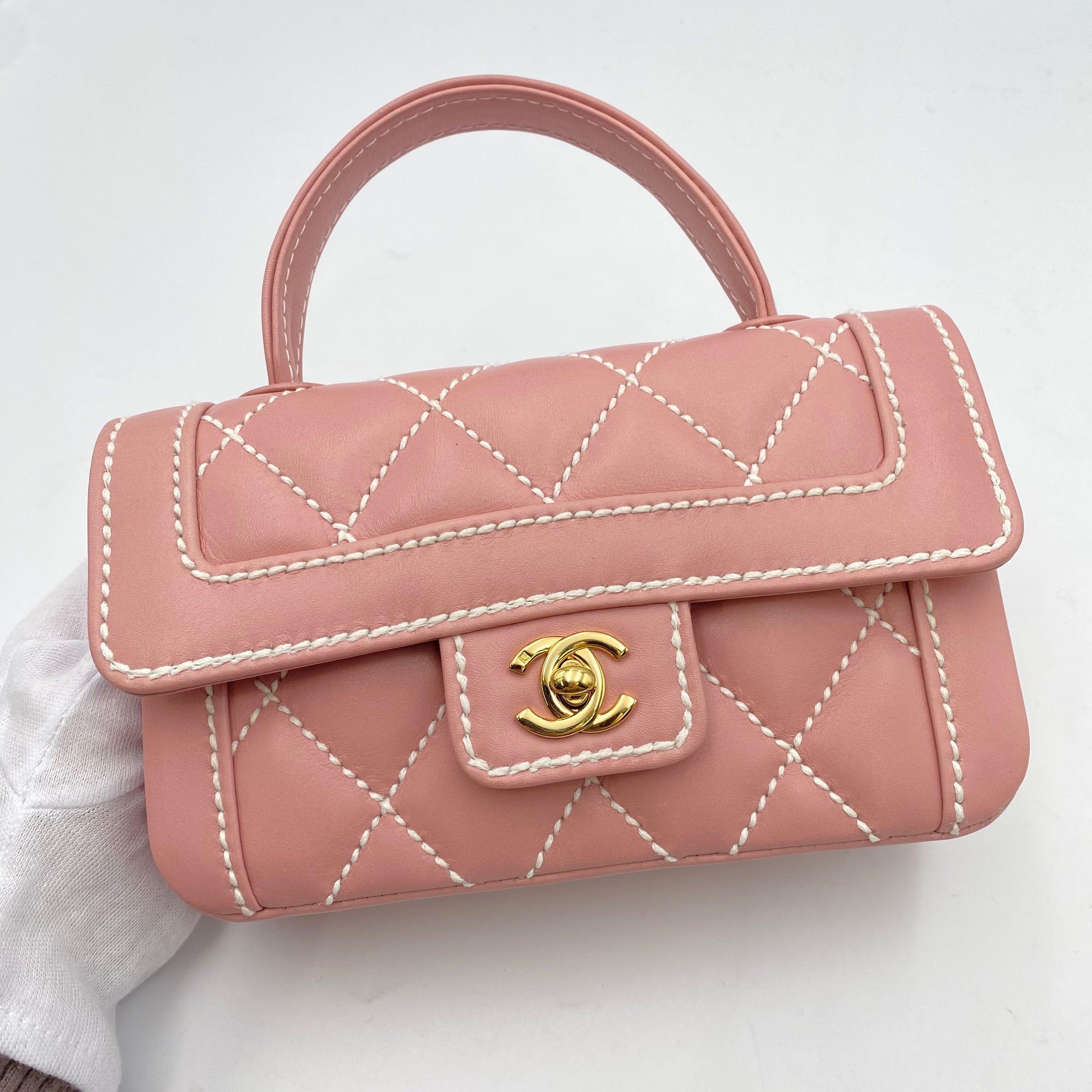 Chanel CHANEL VINTAGE WILDSTITCH HAND BAG PINK LAMB SKIN 90224533