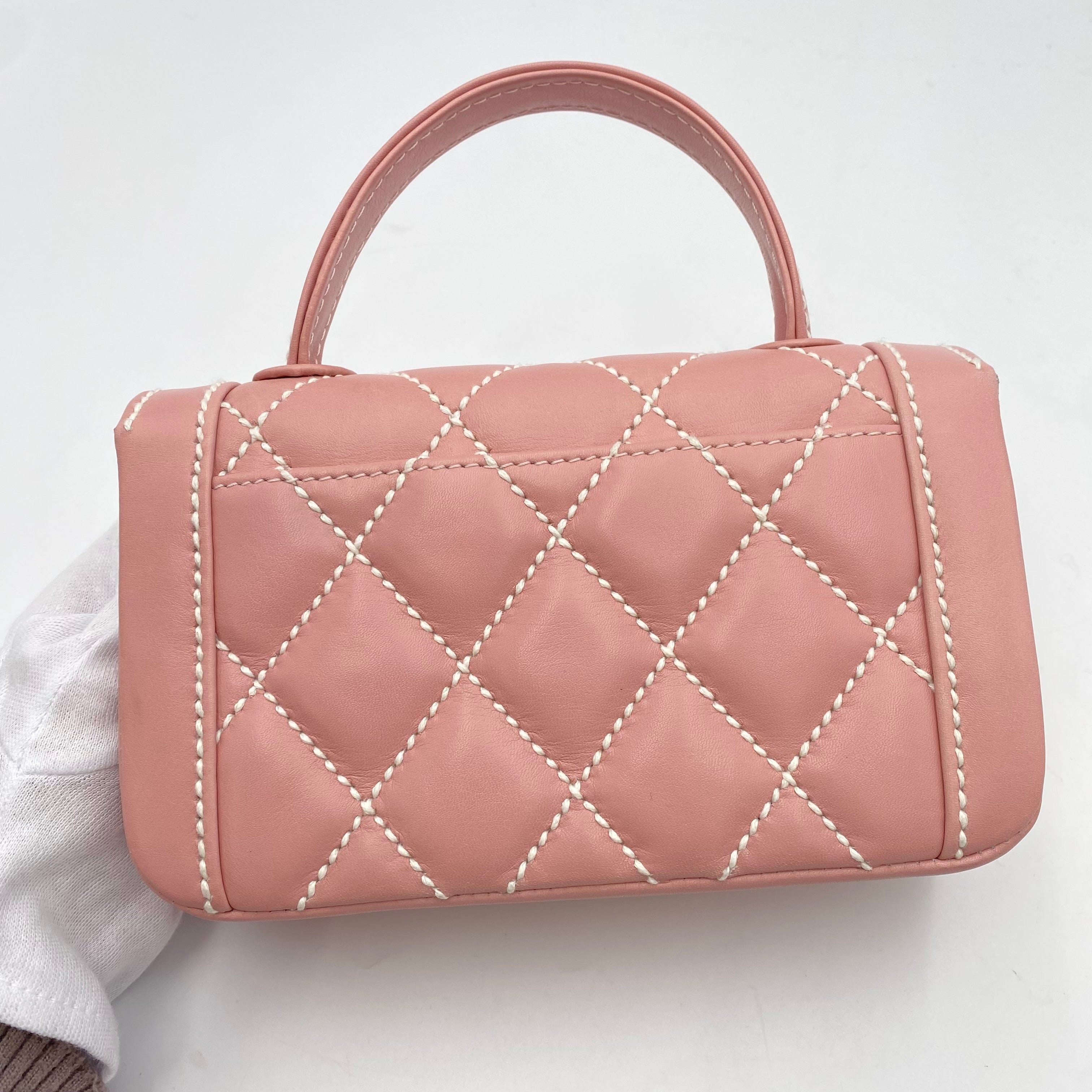 Chanel CHANEL VINTAGE WILDSTITCH HAND BAG PINK LAMB SKIN 90224533