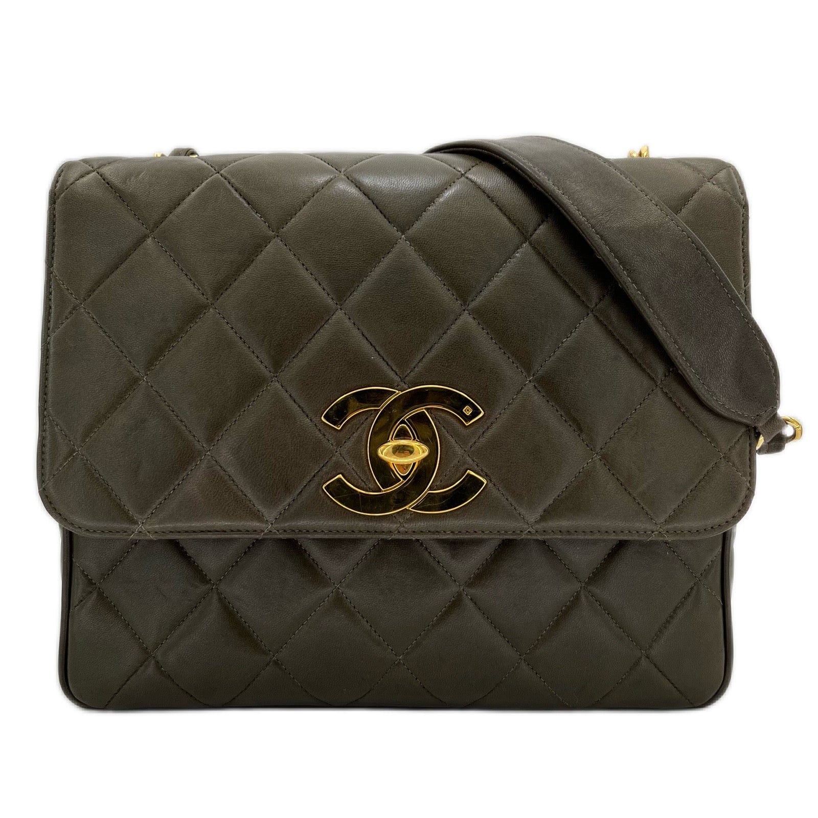 Chanel CHANEL VINTAGE XL CC Satchel KHAKI LAMBSKIN GHW #3