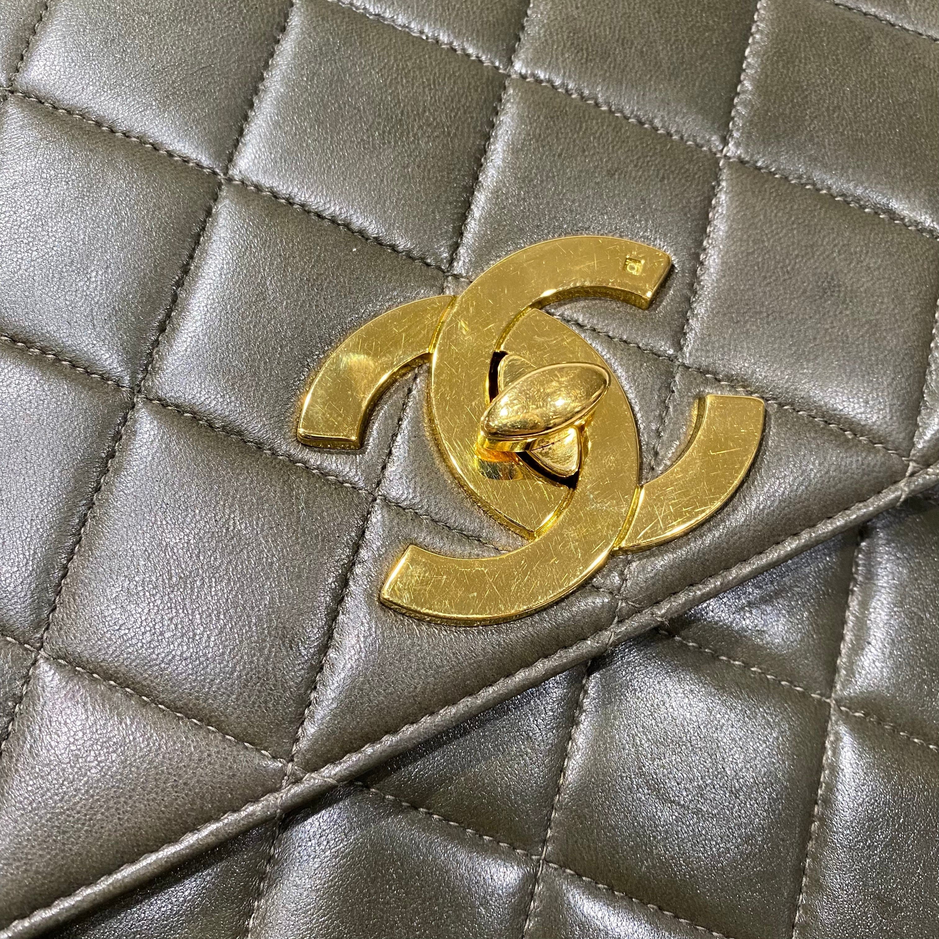 Chanel CHANEL VINTAGE XL CC Satchel KHAKI LAMBSKIN GHW #3