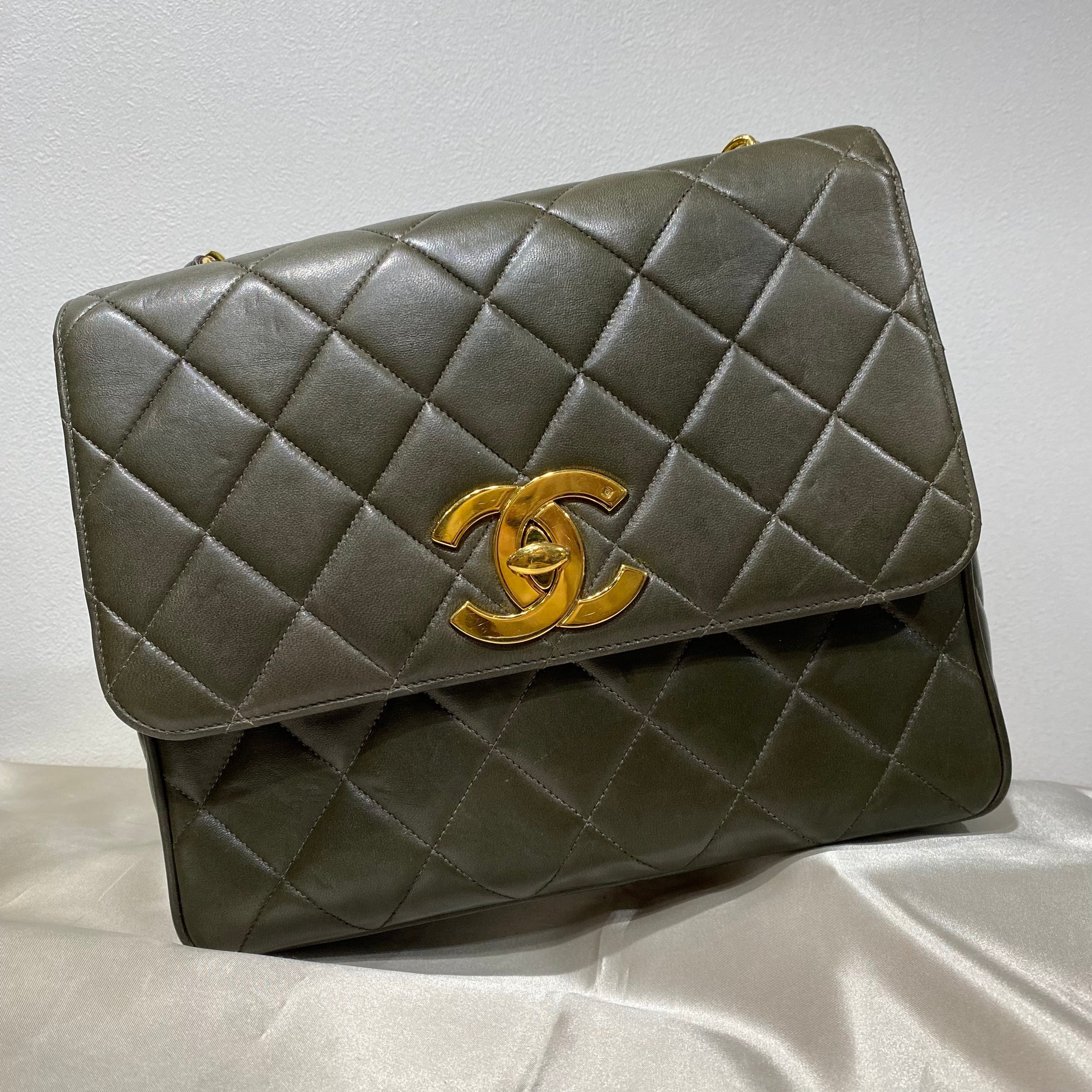 Chanel CHANEL VINTAGE XL CC Satchel KHAKI LAMBSKIN GHW #3