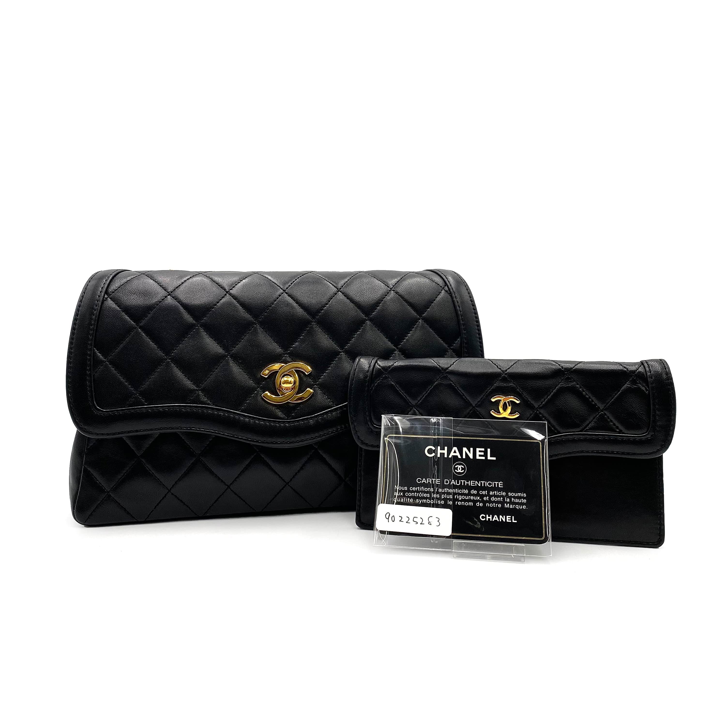 CHANEL CHANNEL VINTAGE MATELASSE CHAIN SHOULDER BAG BLACK LAMB SKIN 90225283