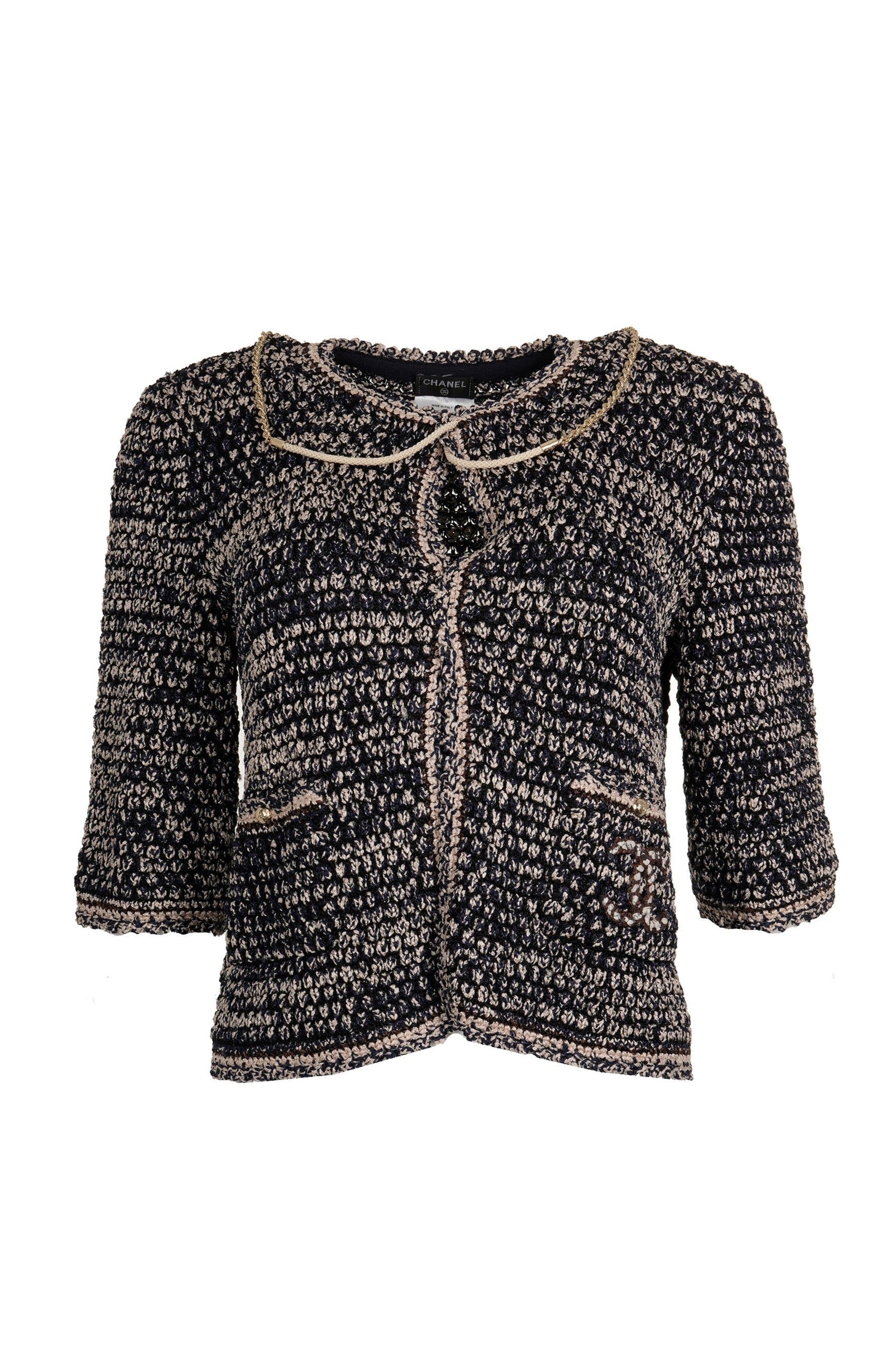 Chanel Cardigan blue/ beige knitted with chain ASL9499