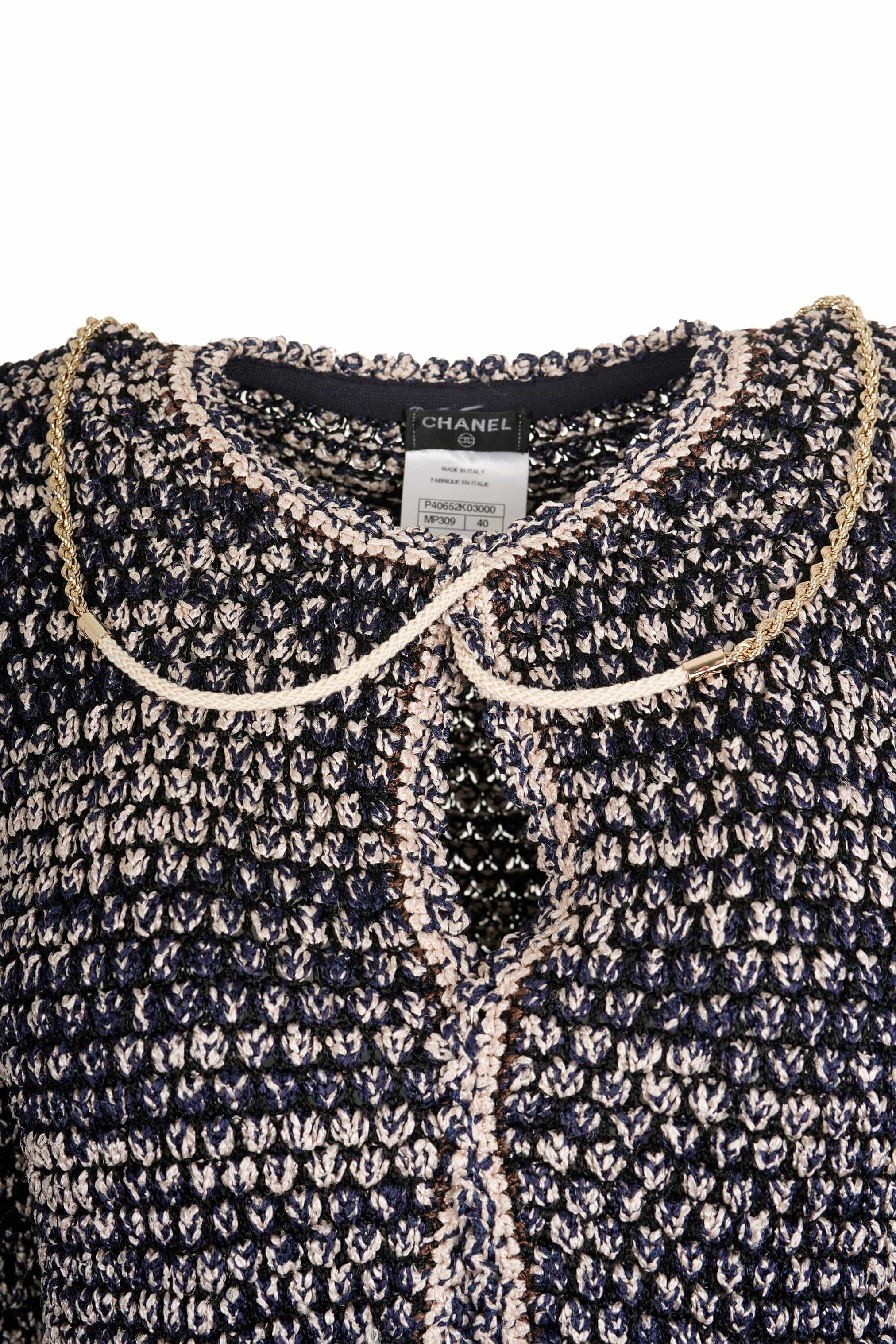 Chanel Cardigan blue/ beige knitted with chain ASL9499