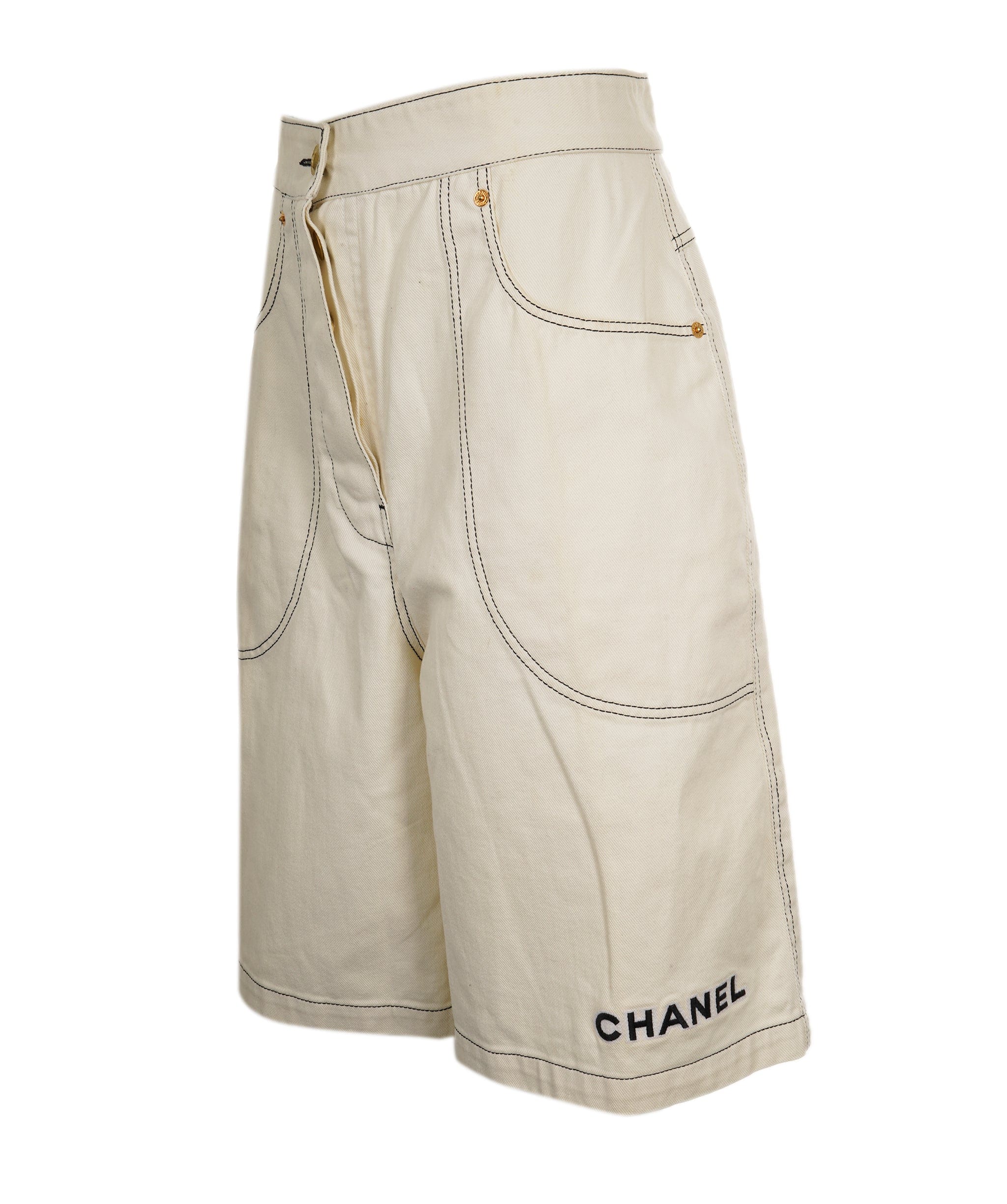 Chanel CC Spring Summer 1994 White Denim Pants - Baggy Pants ASL9477