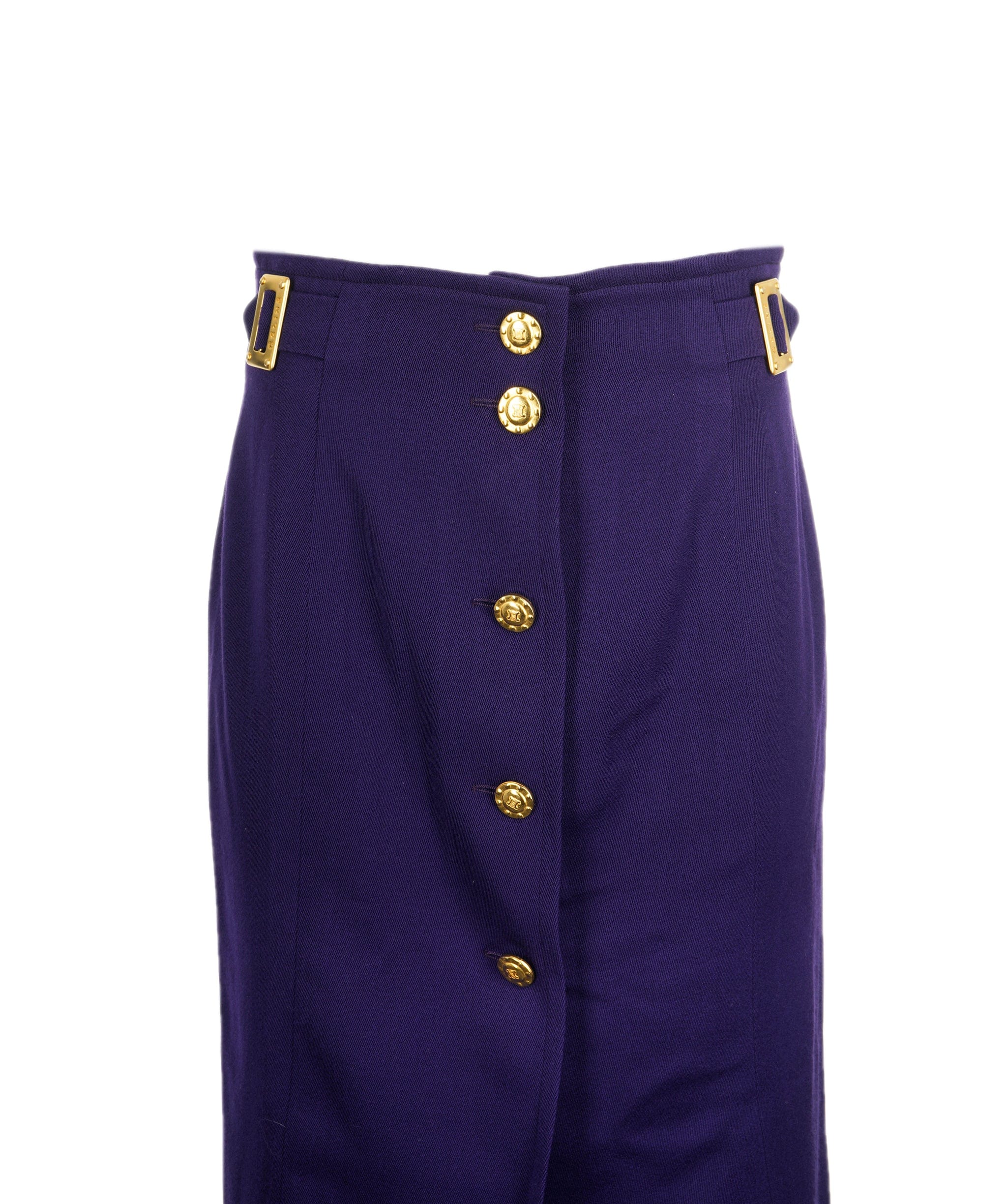 Chanel Celine Gold Button Skirt Purple ASL8262