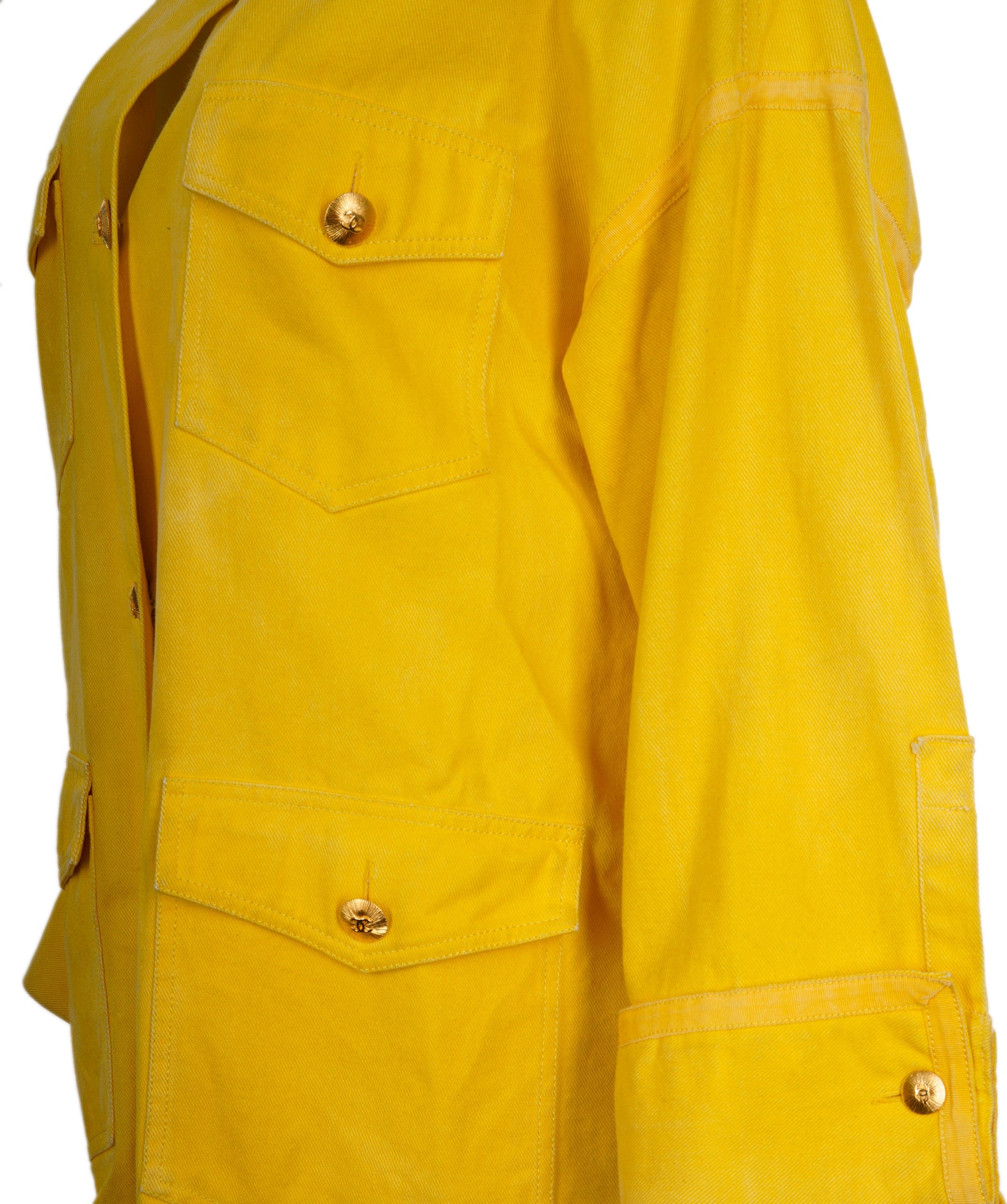 Chanel Chanel 00695 #40 CC Button Single Breasted Long Sleeve Coat Jacket Yellow 62982 66137 ASL9048