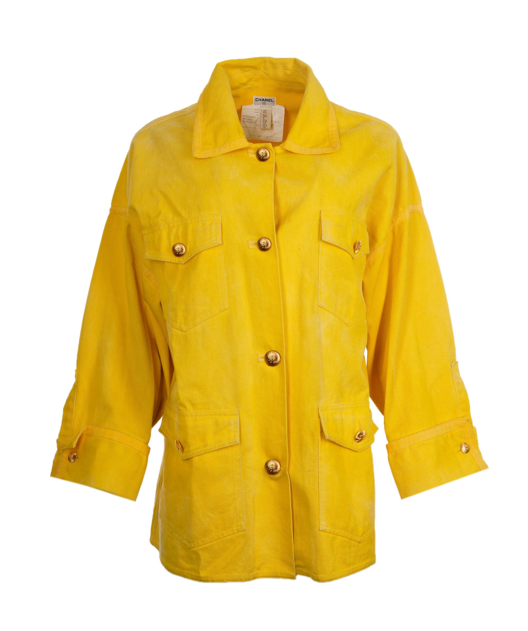 Chanel Chanel 00695 #40 CC Button Single Breasted Long Sleeve Coat Jacket Yellow 62982 66137 ASL9048