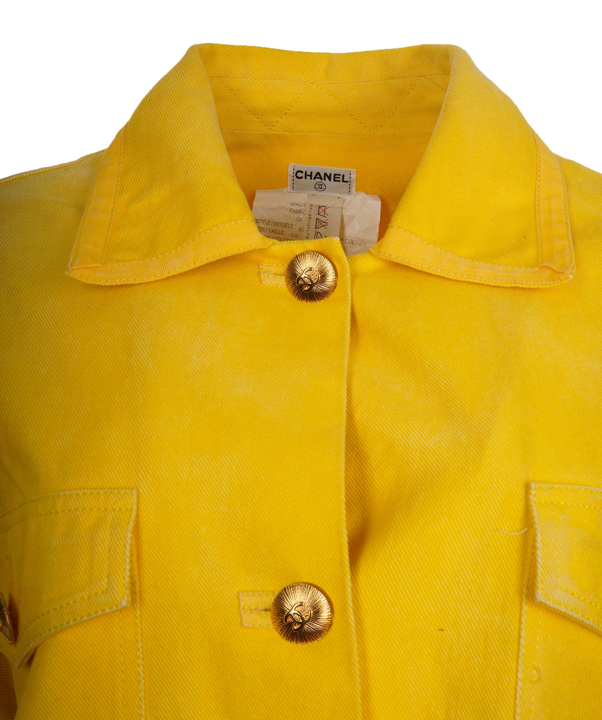 Chanel Chanel 00695 #40 CC Button Single Breasted Long Sleeve Coat Jacket Yellow 62982 66137 ASL9048