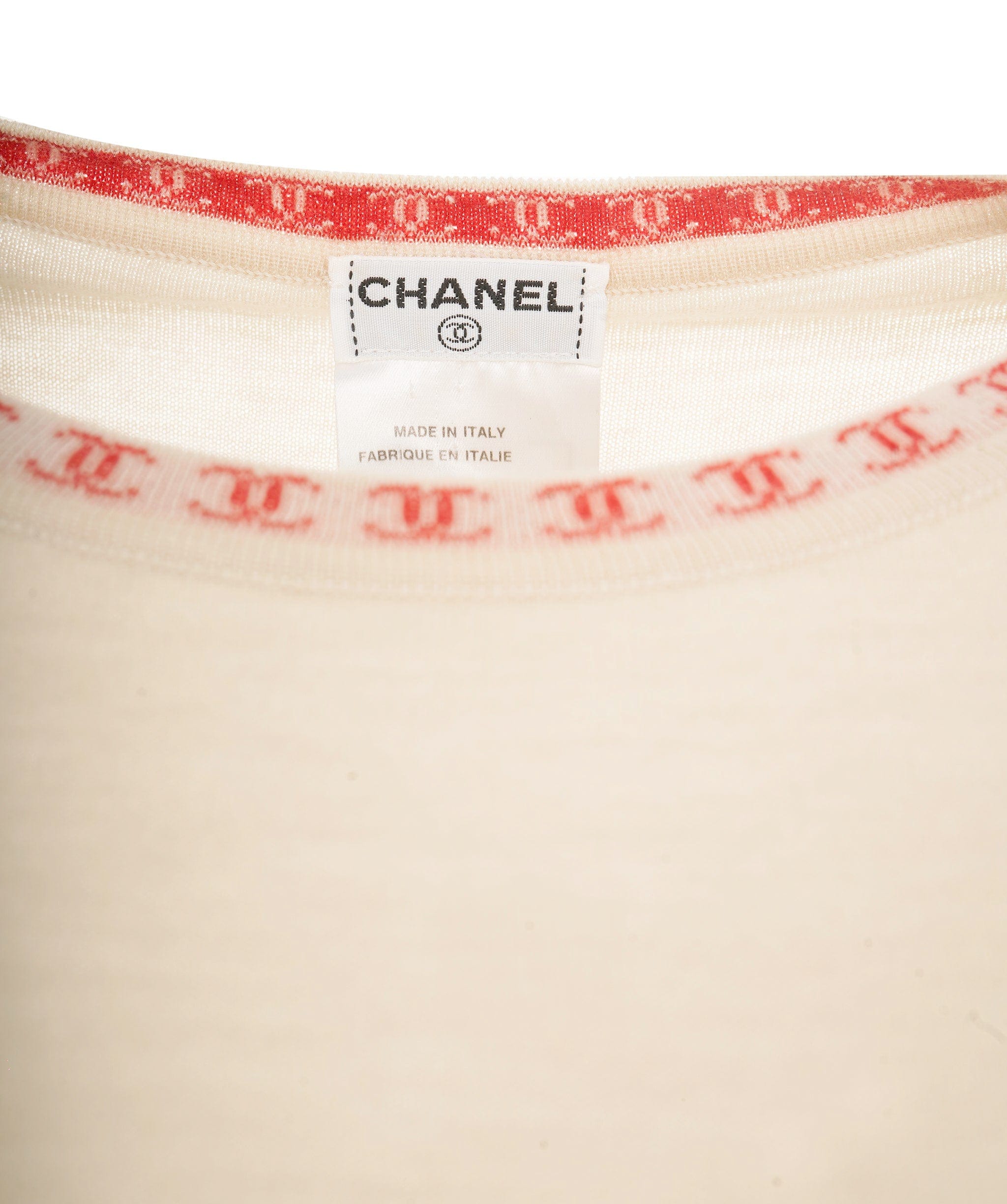 Chanel Chanel 01S CC Collar Cashmere Top Beige Orange ASL8251