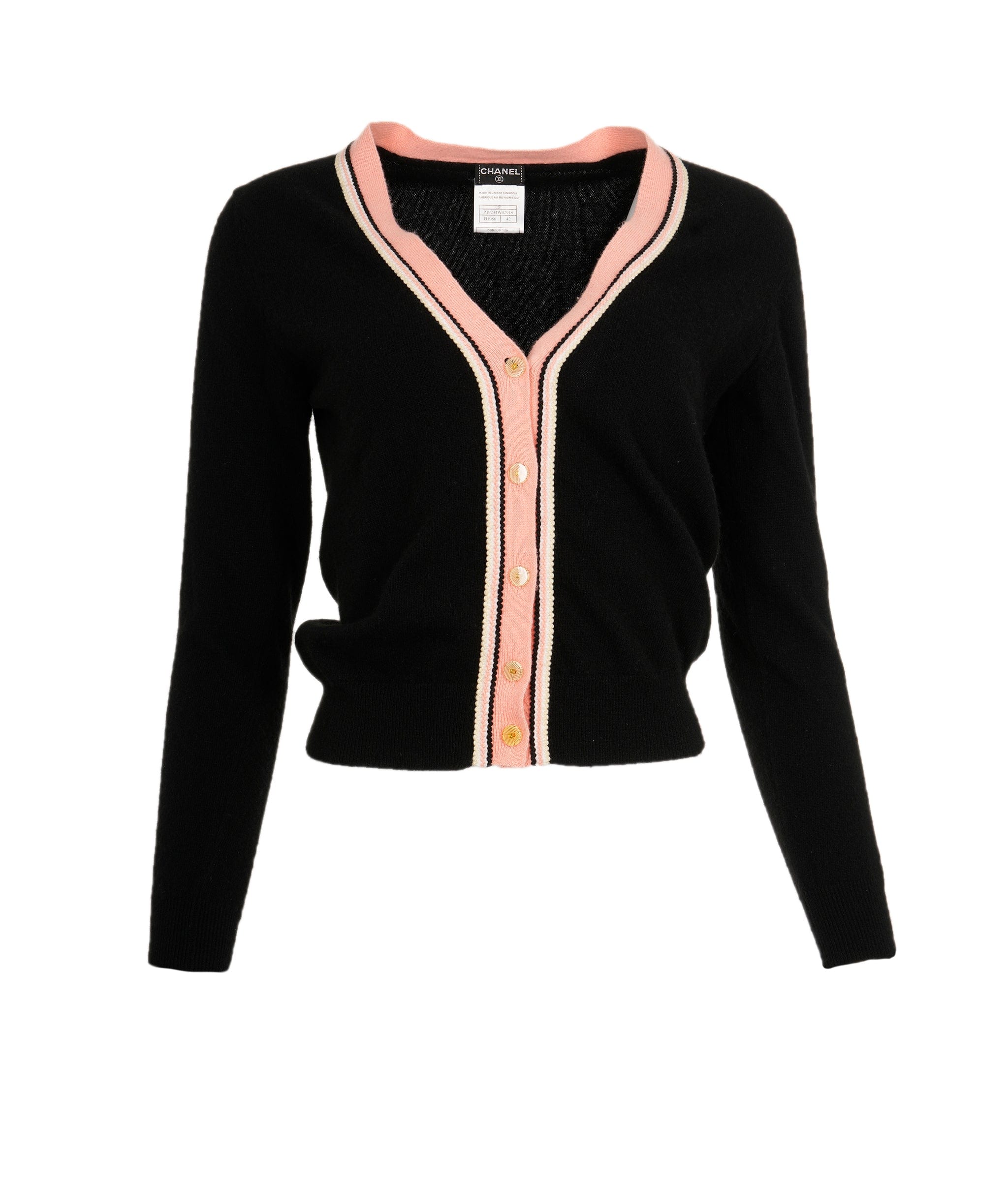 Chanel Chanel 02P Trimmed Cardigan Black Pink ASL9708