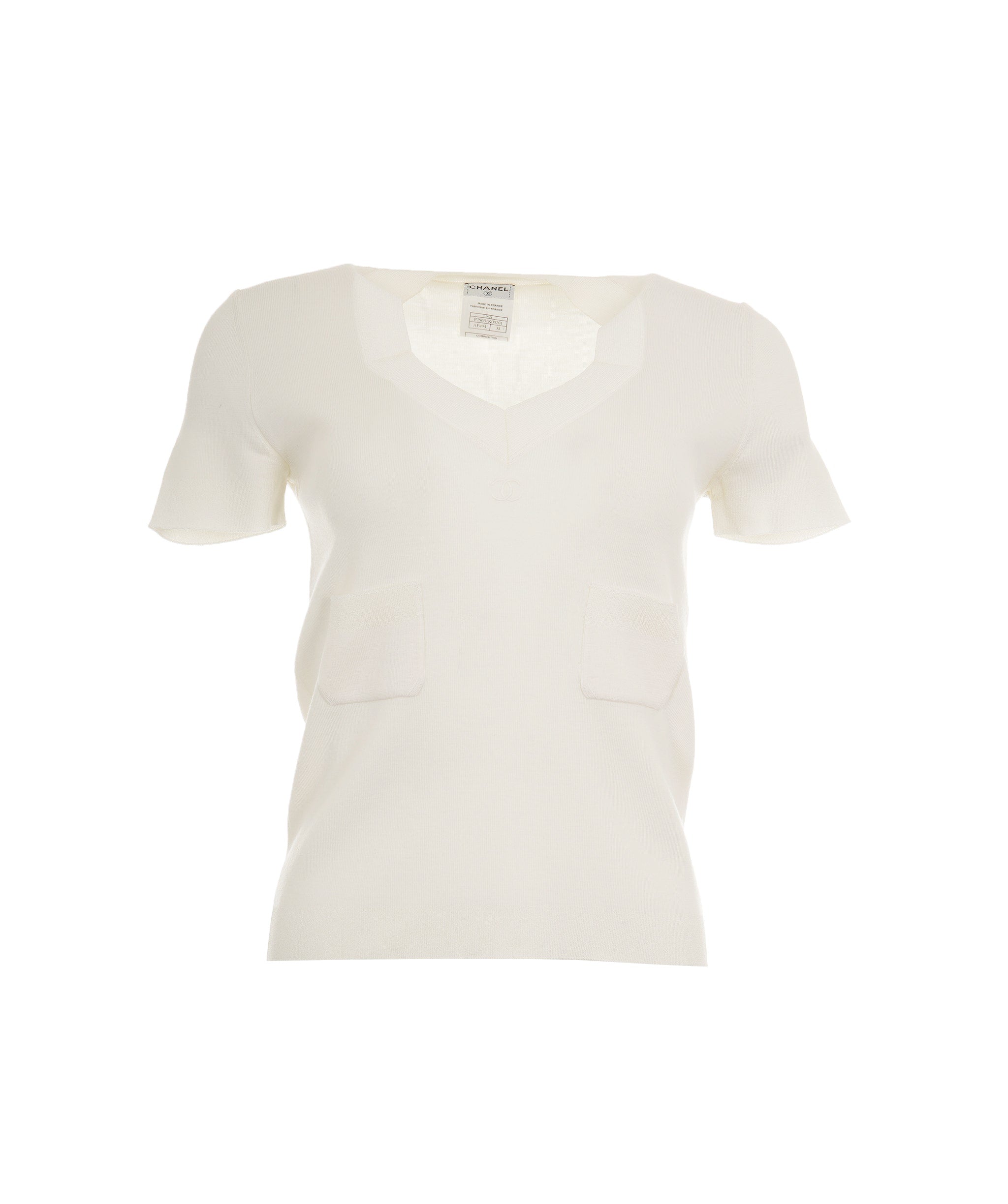 Chanel Chanel 06A CC V-neck Knit Top Cream ASL8238