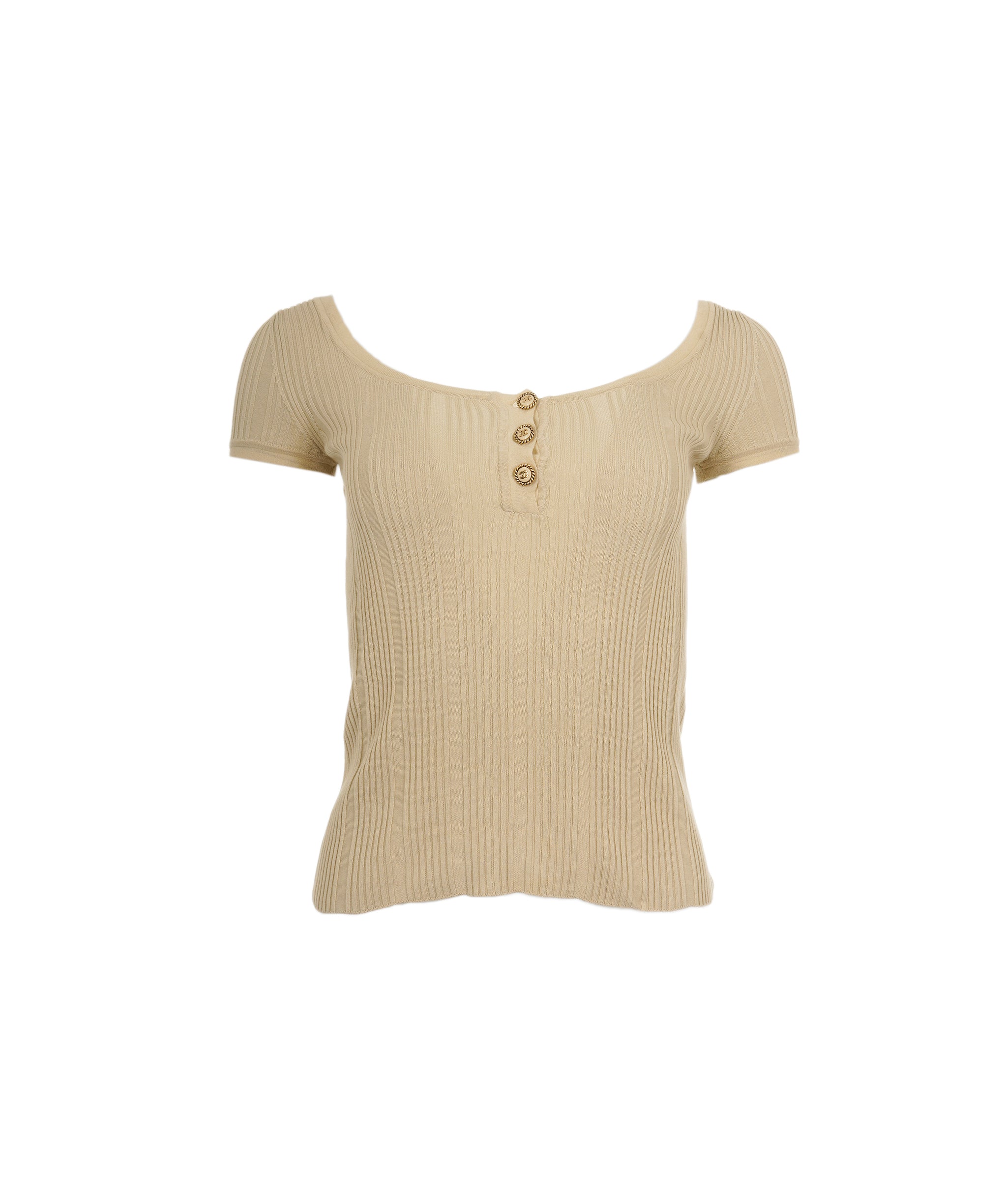 Chanel Chanel 07P CC Button Rib Top Beige ASL8269