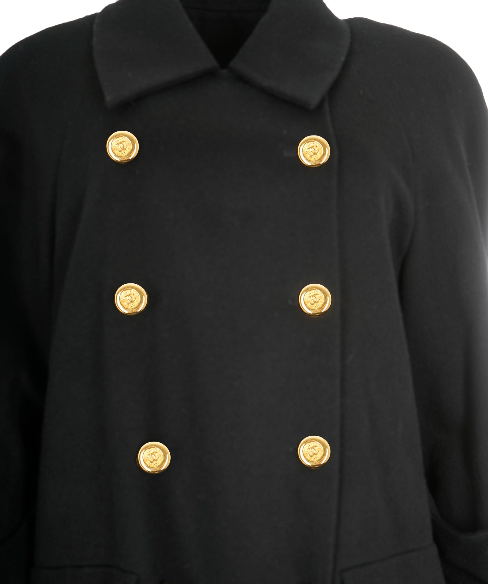 Chanel Chanel 26 #38 Button Long Sleeve Jacket Coat Black Wool 
 ASL9221