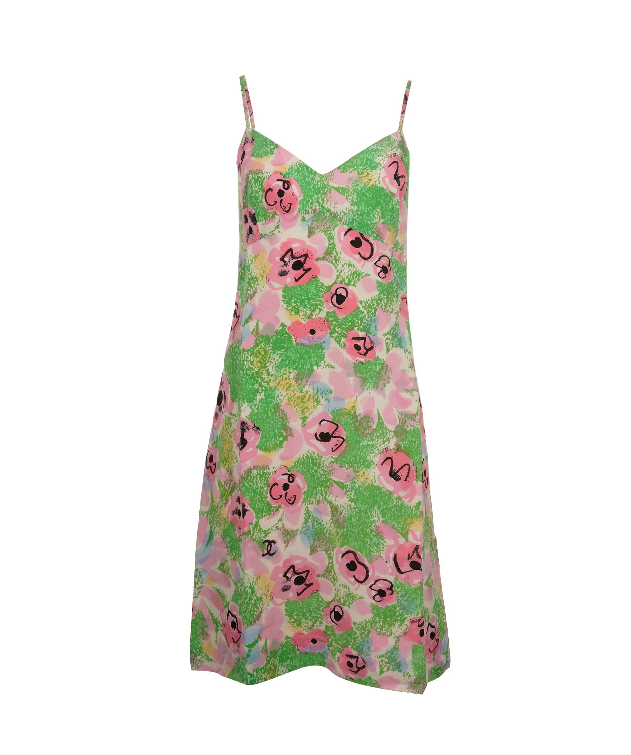 Chanel Chanel 97P Silk Dress Floral Green ASL8259