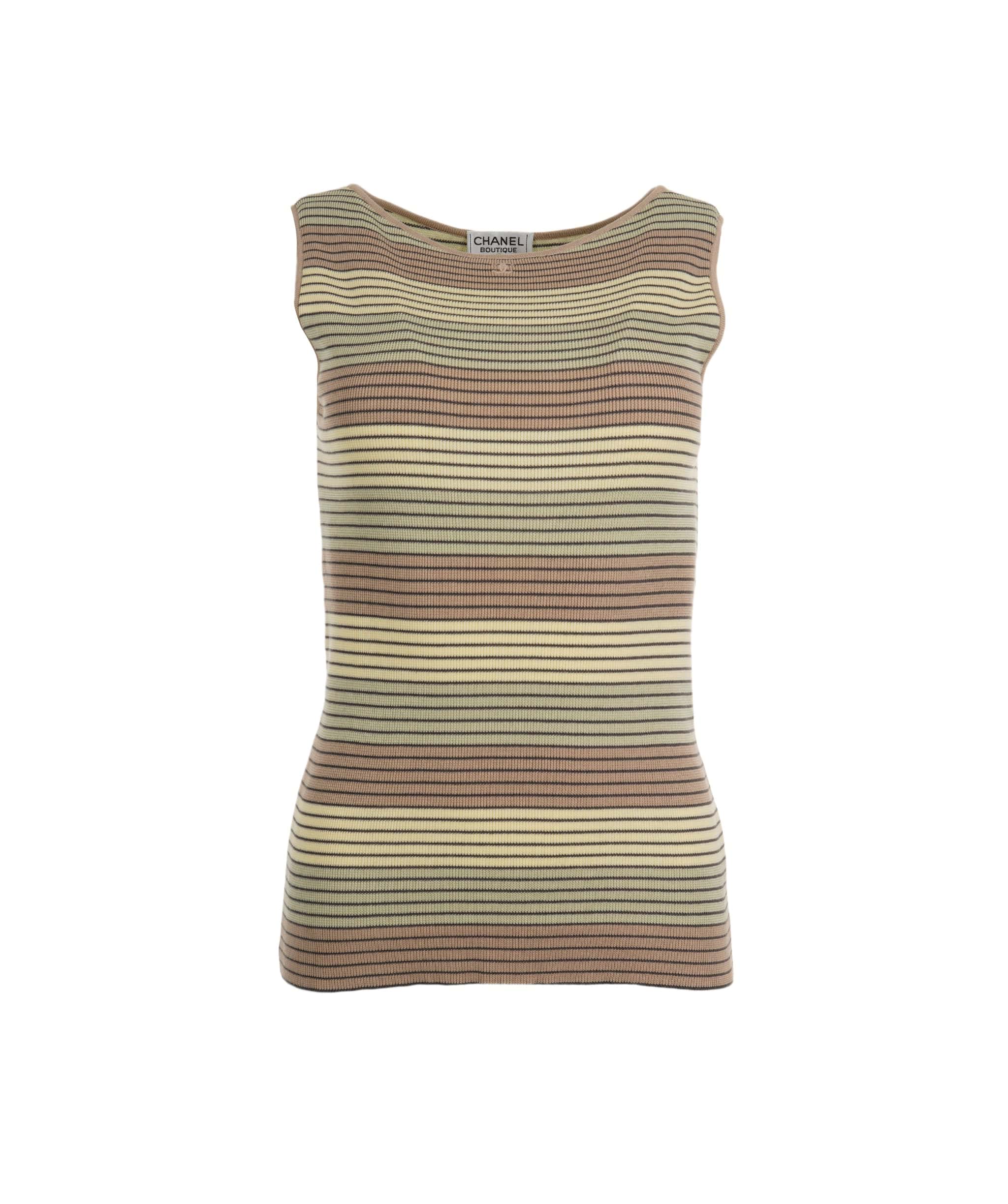 Chanel Chanel 98P Stripe Knit Tank Beige ASL8317