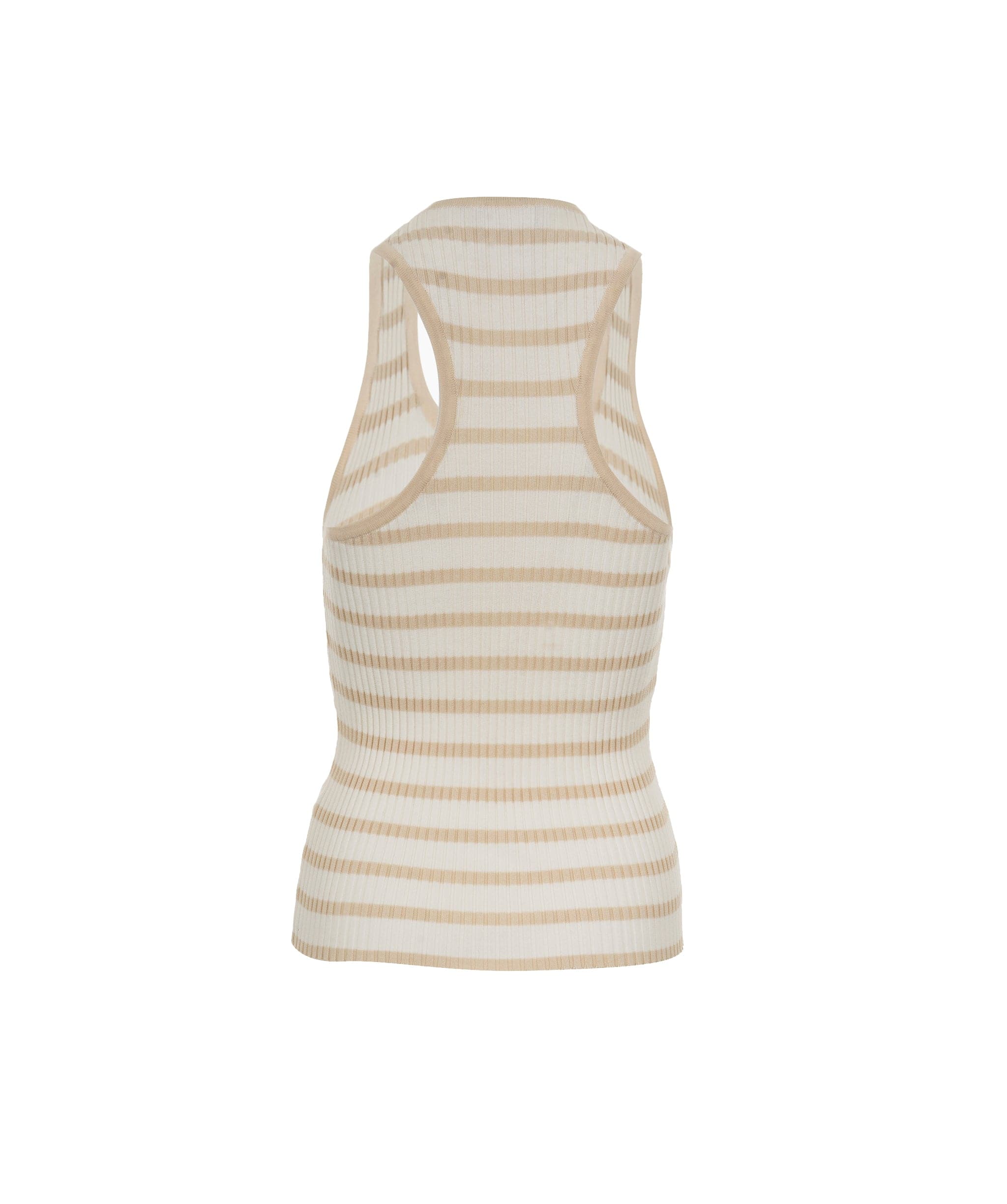 Chanel Chanel 98P Stripe Rib Tank Beige ASL7712