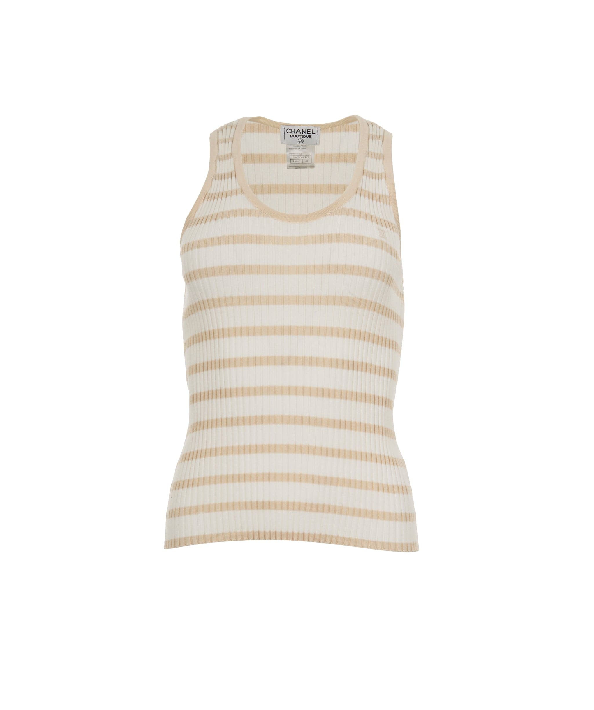 Chanel Chanel 98P Stripe Rib Tank Beige ASL7712