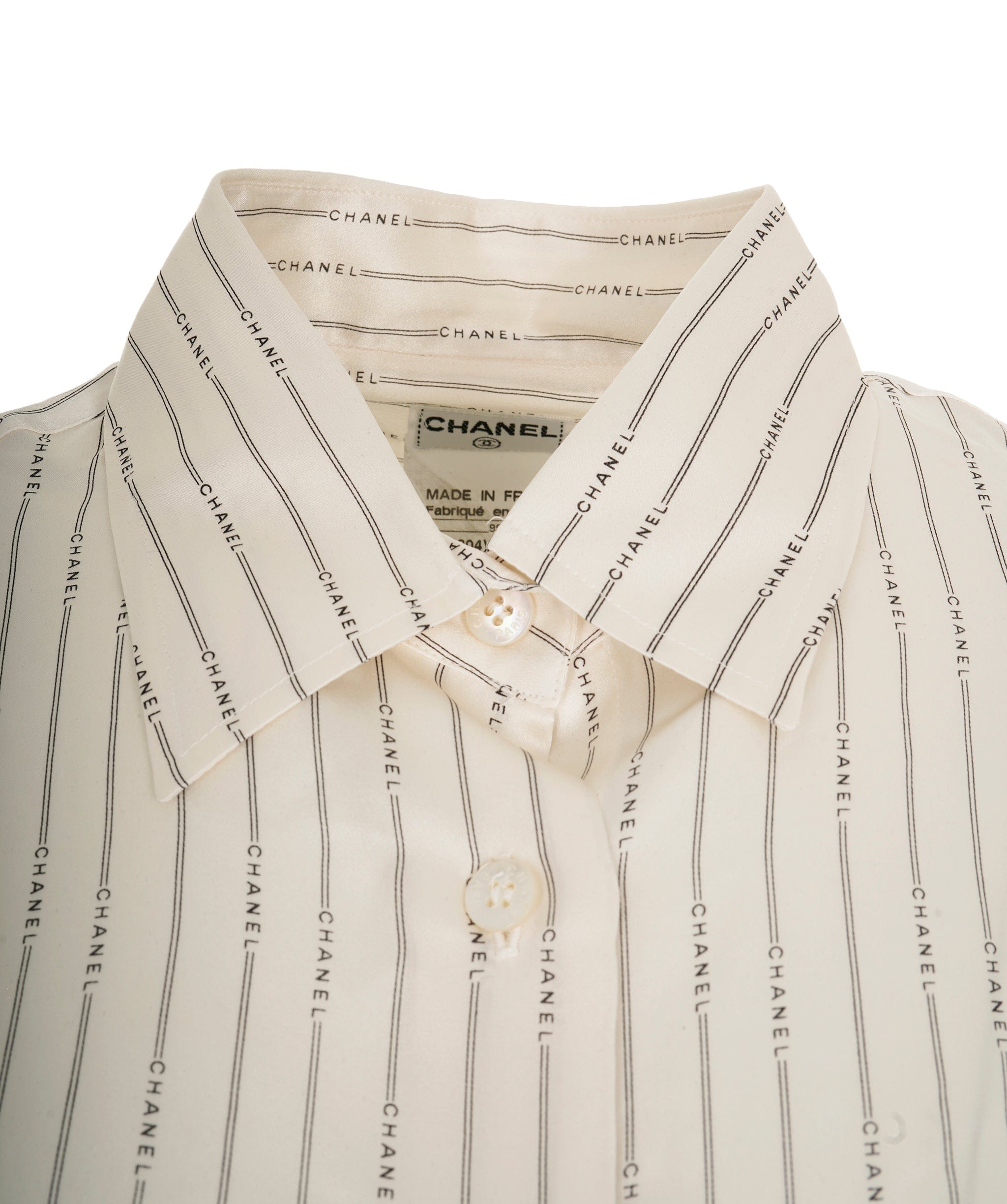 Chanel Chanel 99A Logo Silk Shirt White ASL9018