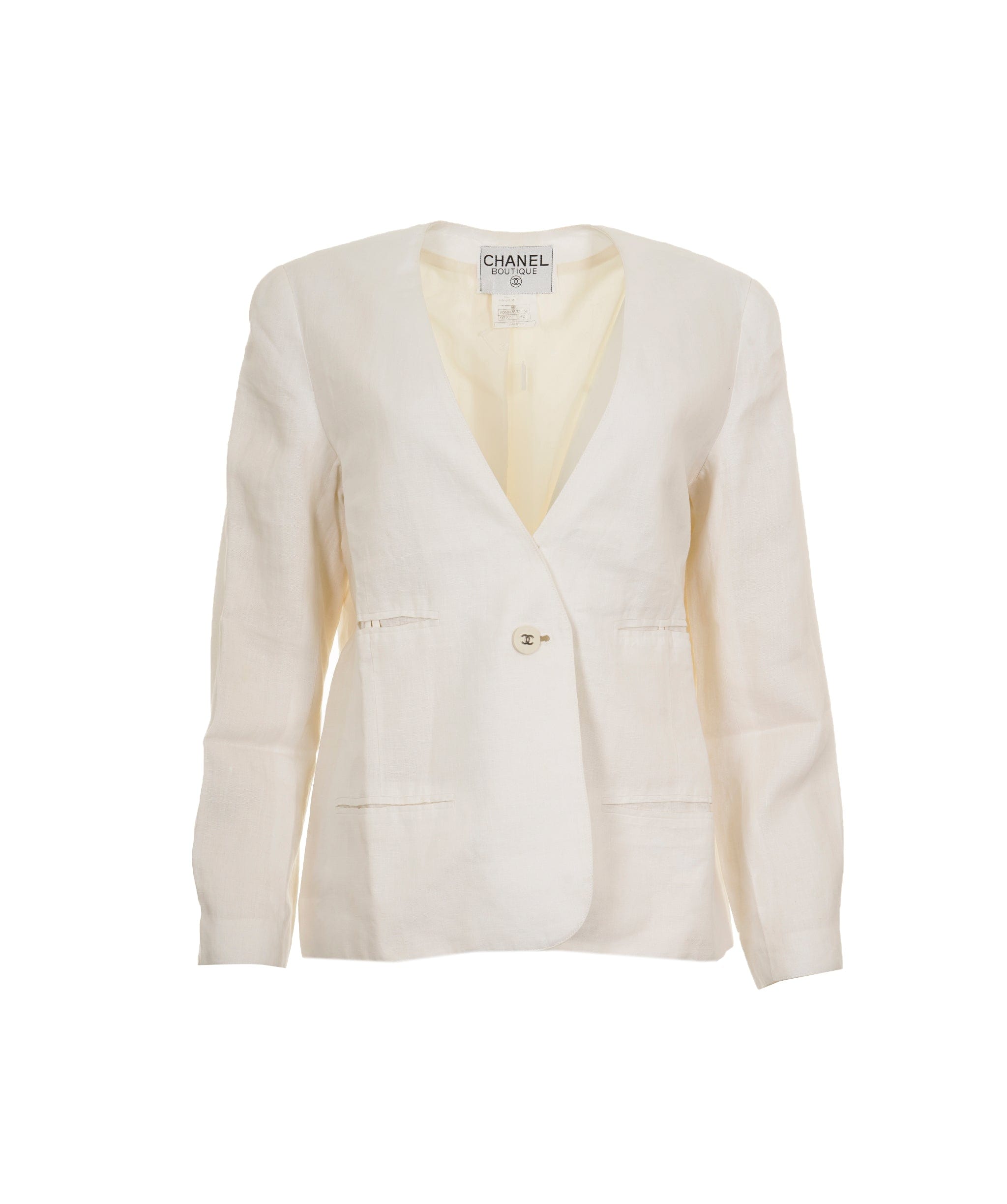 Chanel Chanel 99P Linen Collarless Jacket White ASL9233