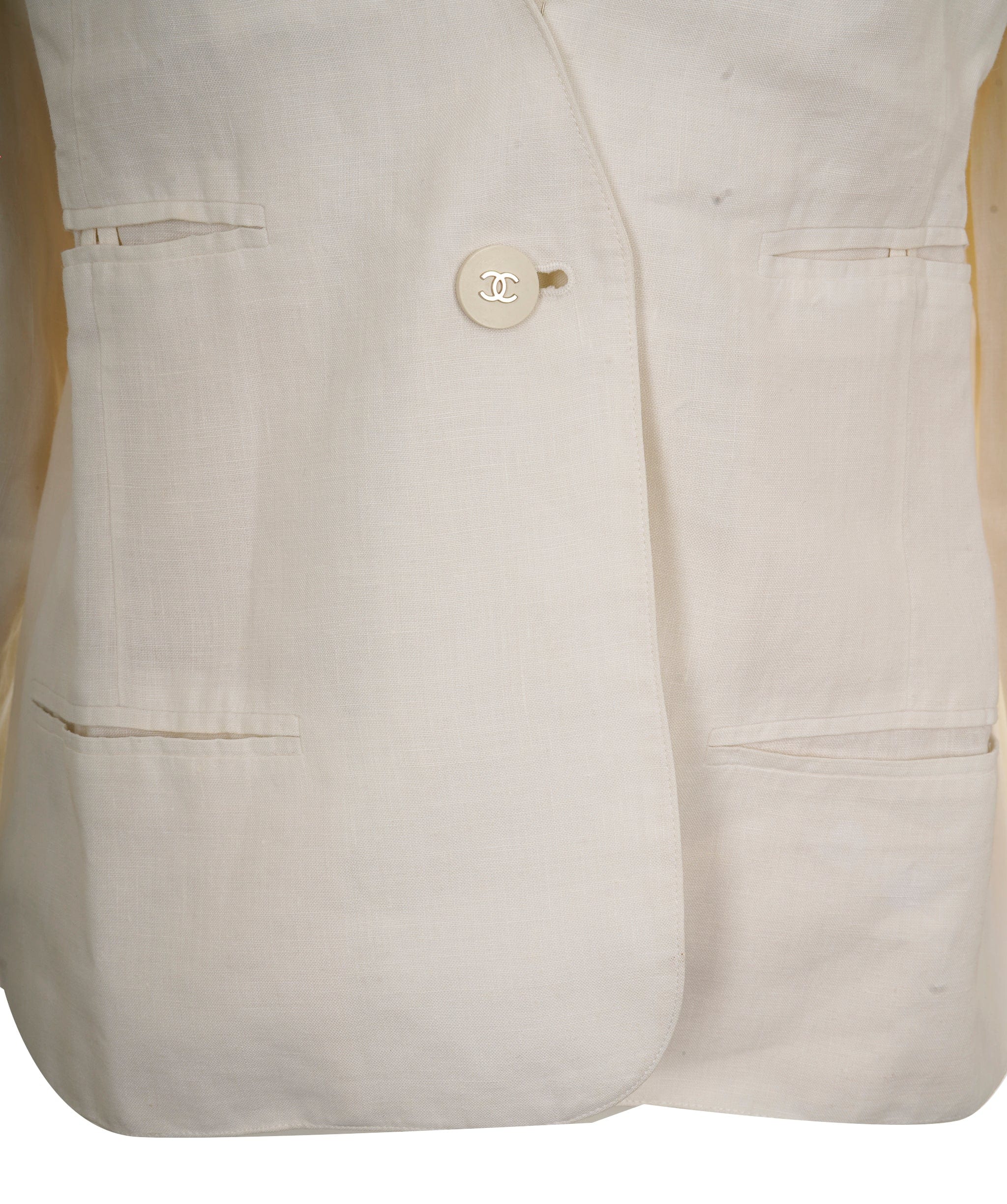 Chanel Chanel 99P Linen Collarless Jacket White ASL9233