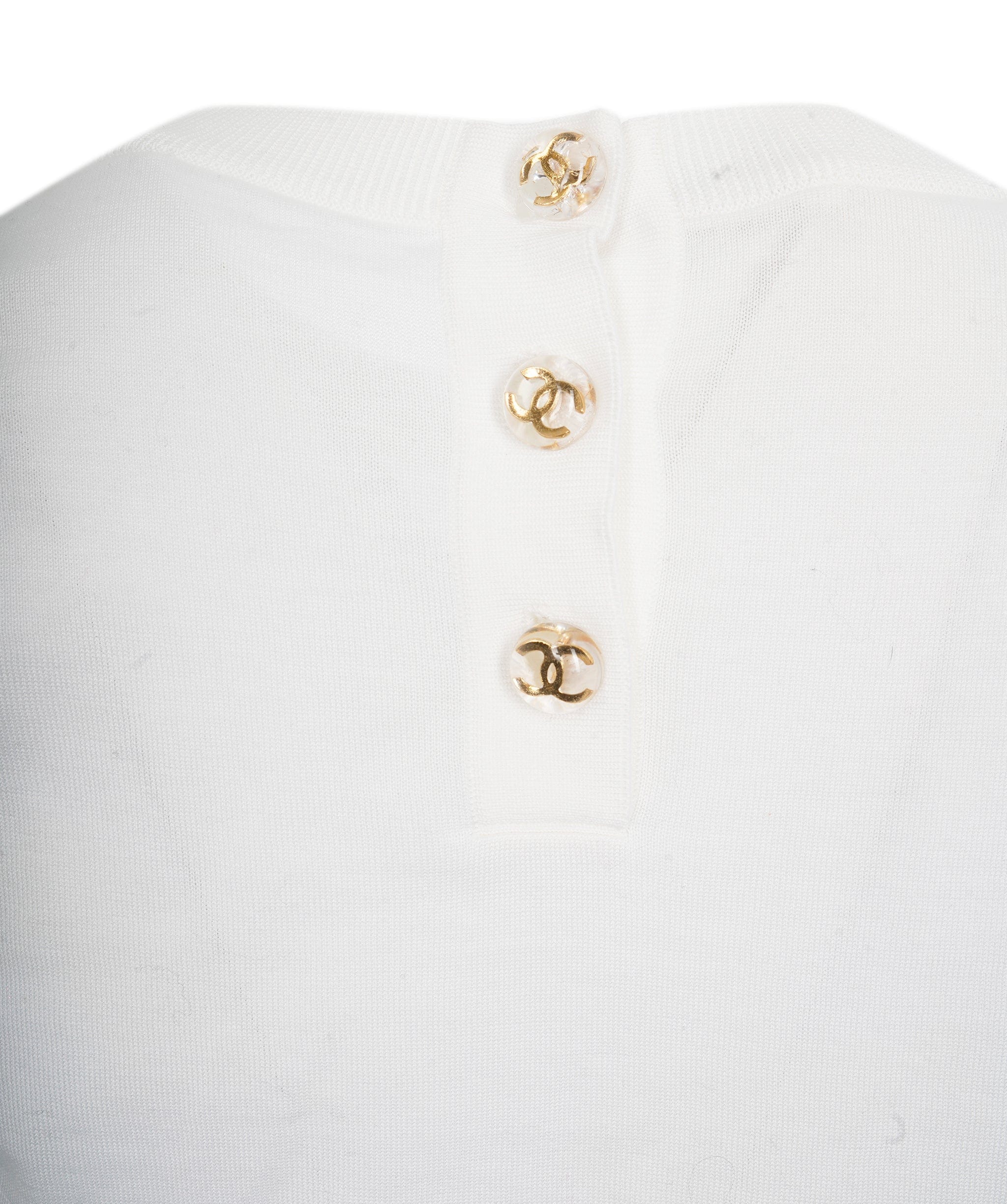 Chanel Chanel Back Gold Button Top White #36 ASL9810