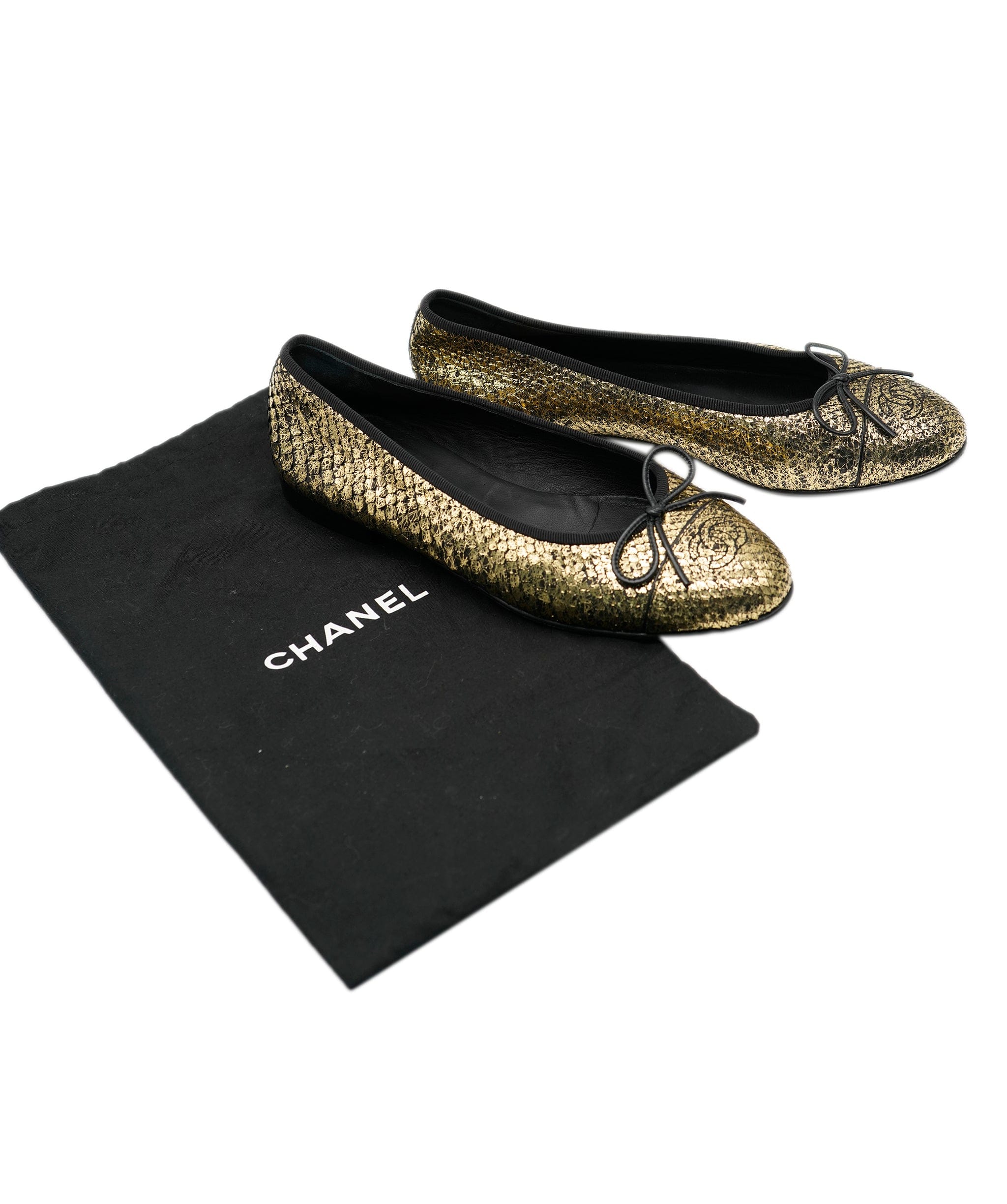 Chanel Chanel black and gold metallic ballet pumps - AJC0390