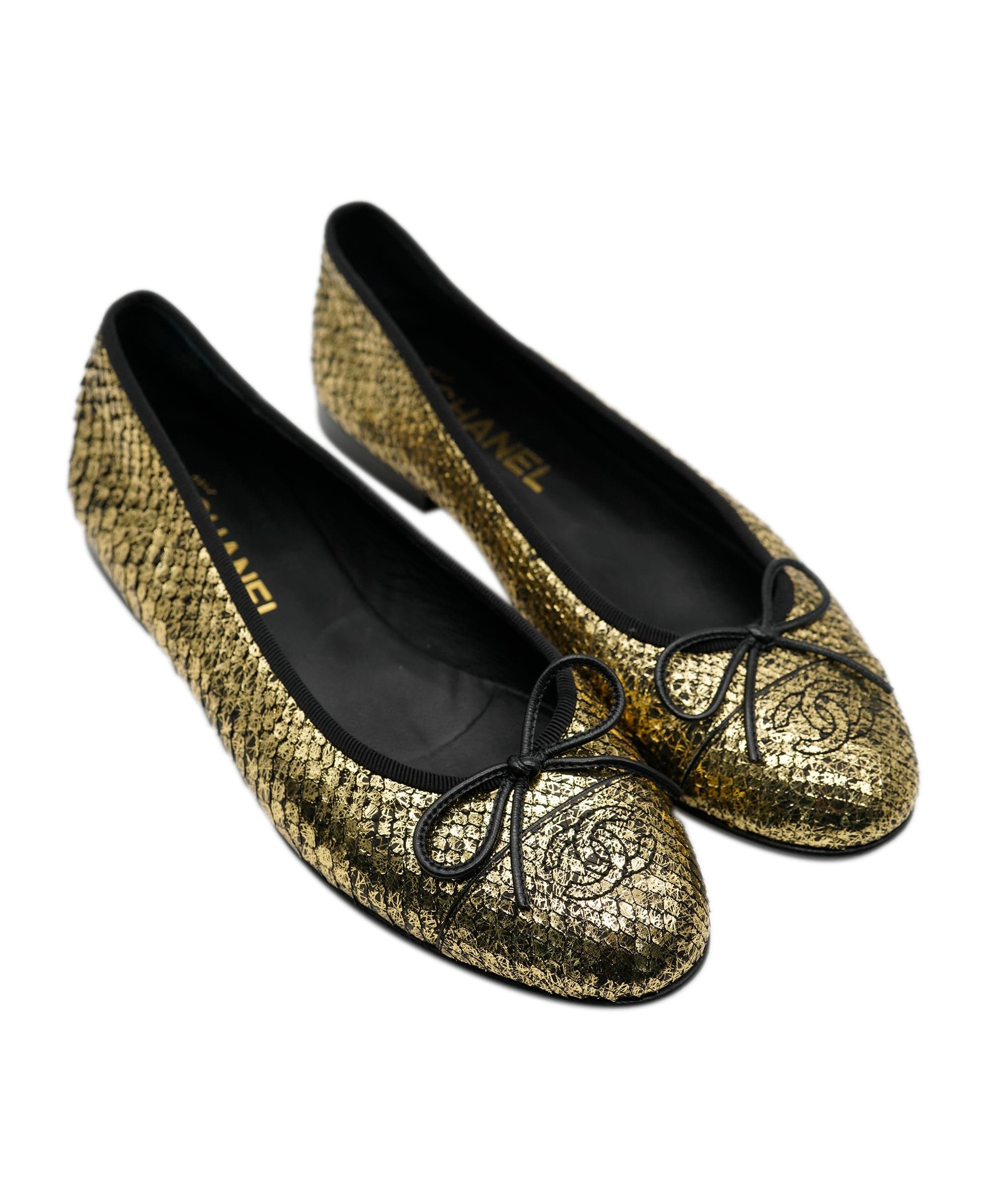 Chanel Chanel black and gold metallic ballet pumps - AJC0390