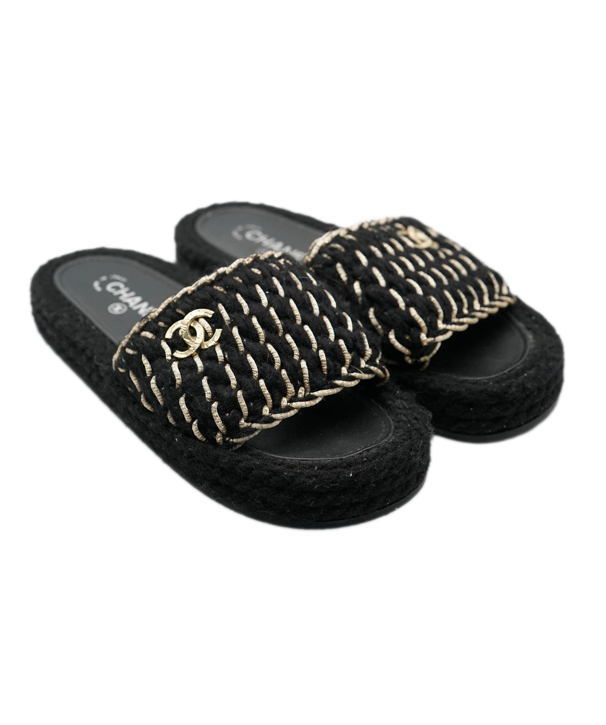 Chanel Chanel Black CC Dad Tweed Sandals  ALL0482