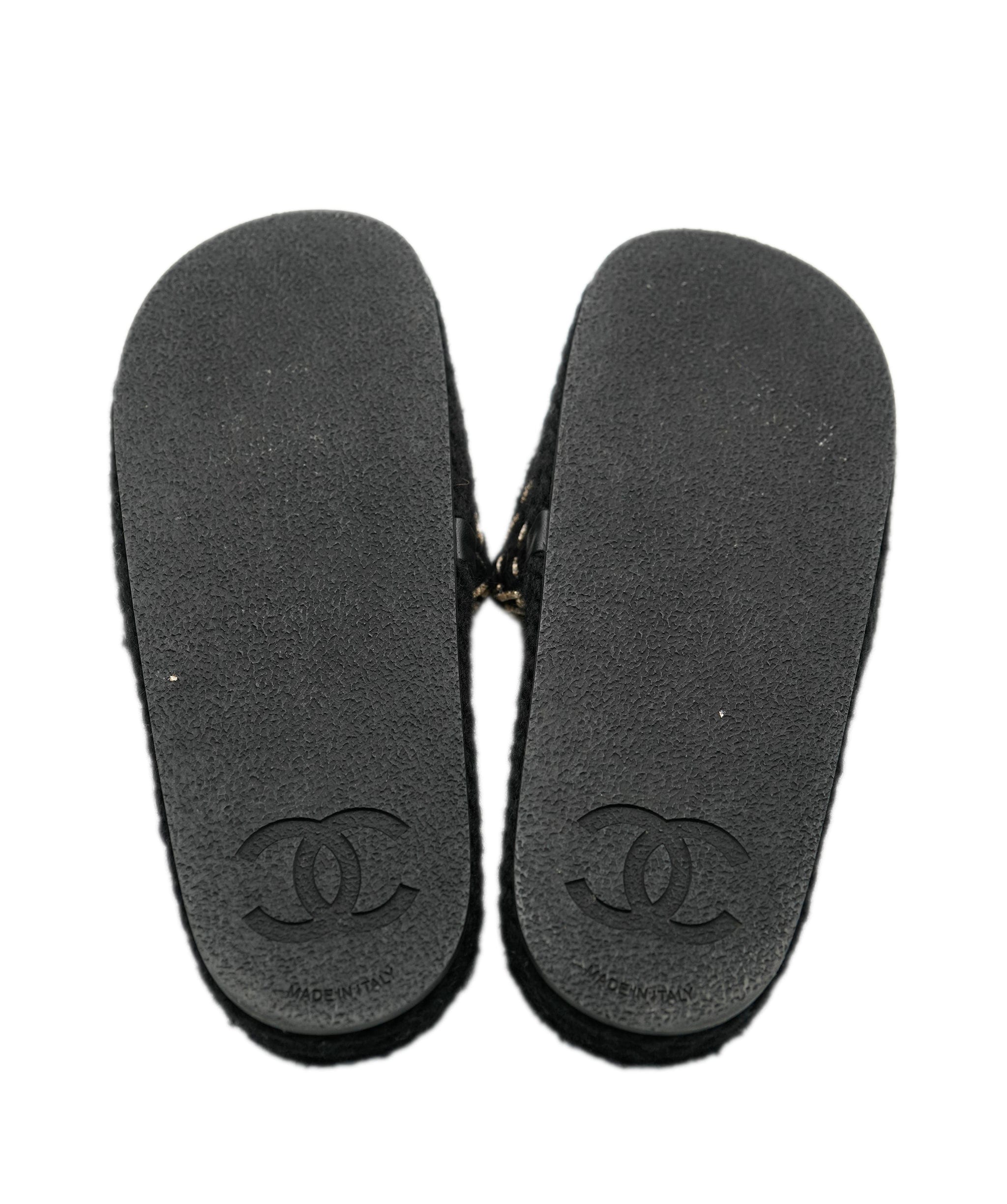 Chanel Chanel Black CC Dad Tweed Sandals  ALL0482