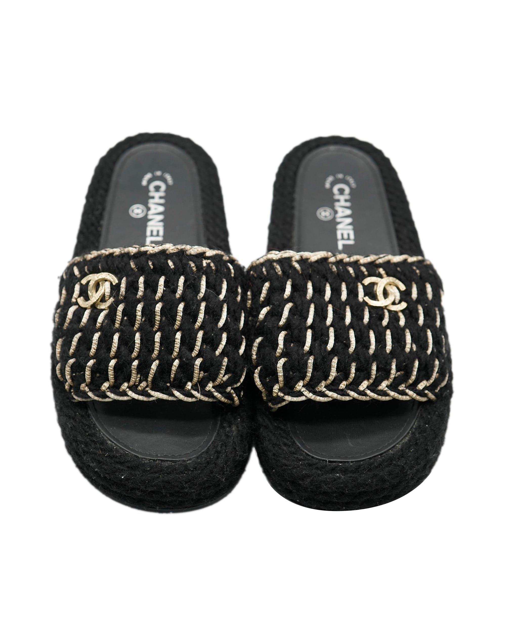 Chanel Chanel Black CC Dad Tweed Sandals  ALL0482