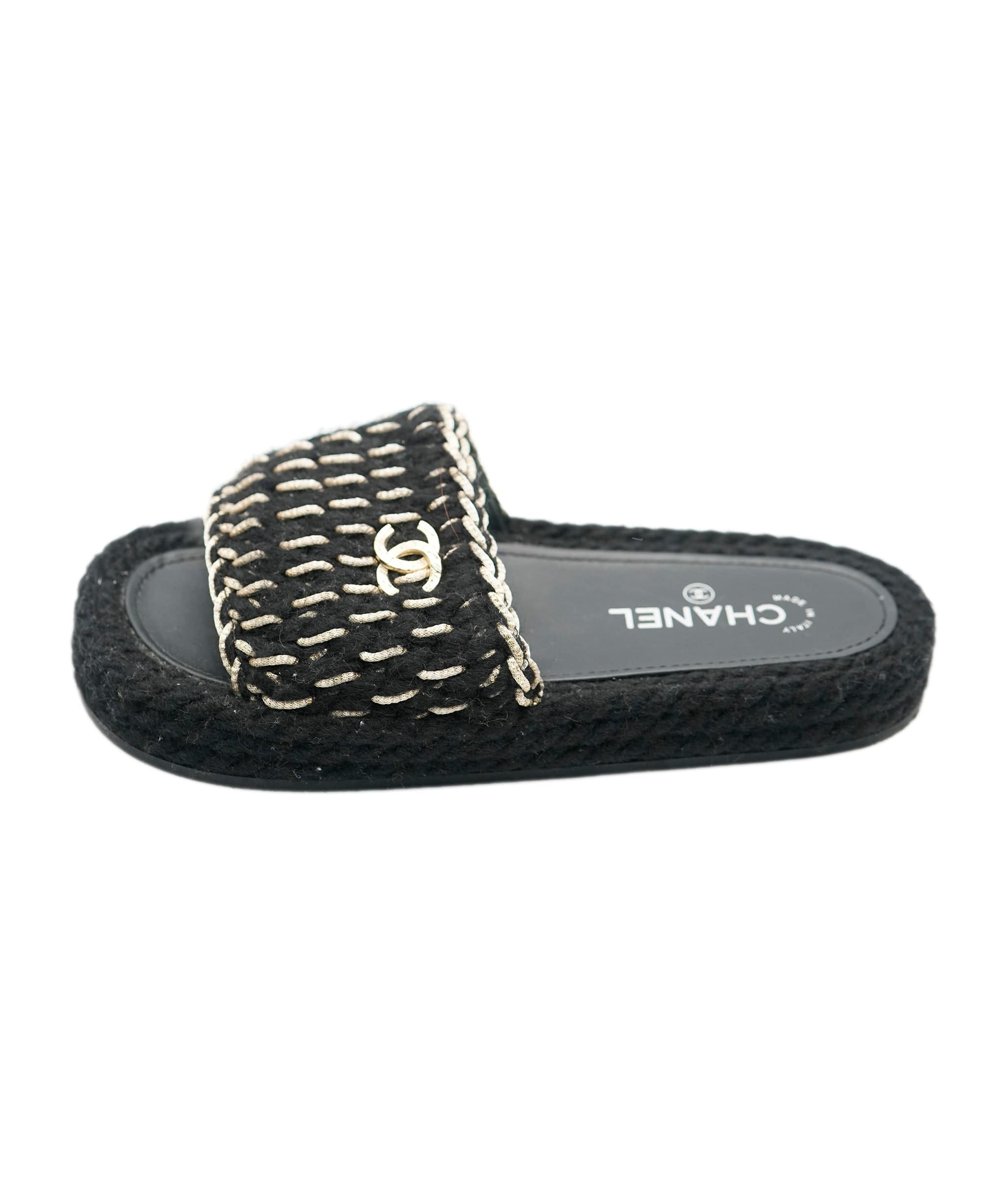 Chanel Chanel Black CC Dad Tweed Sandals  ALL0482