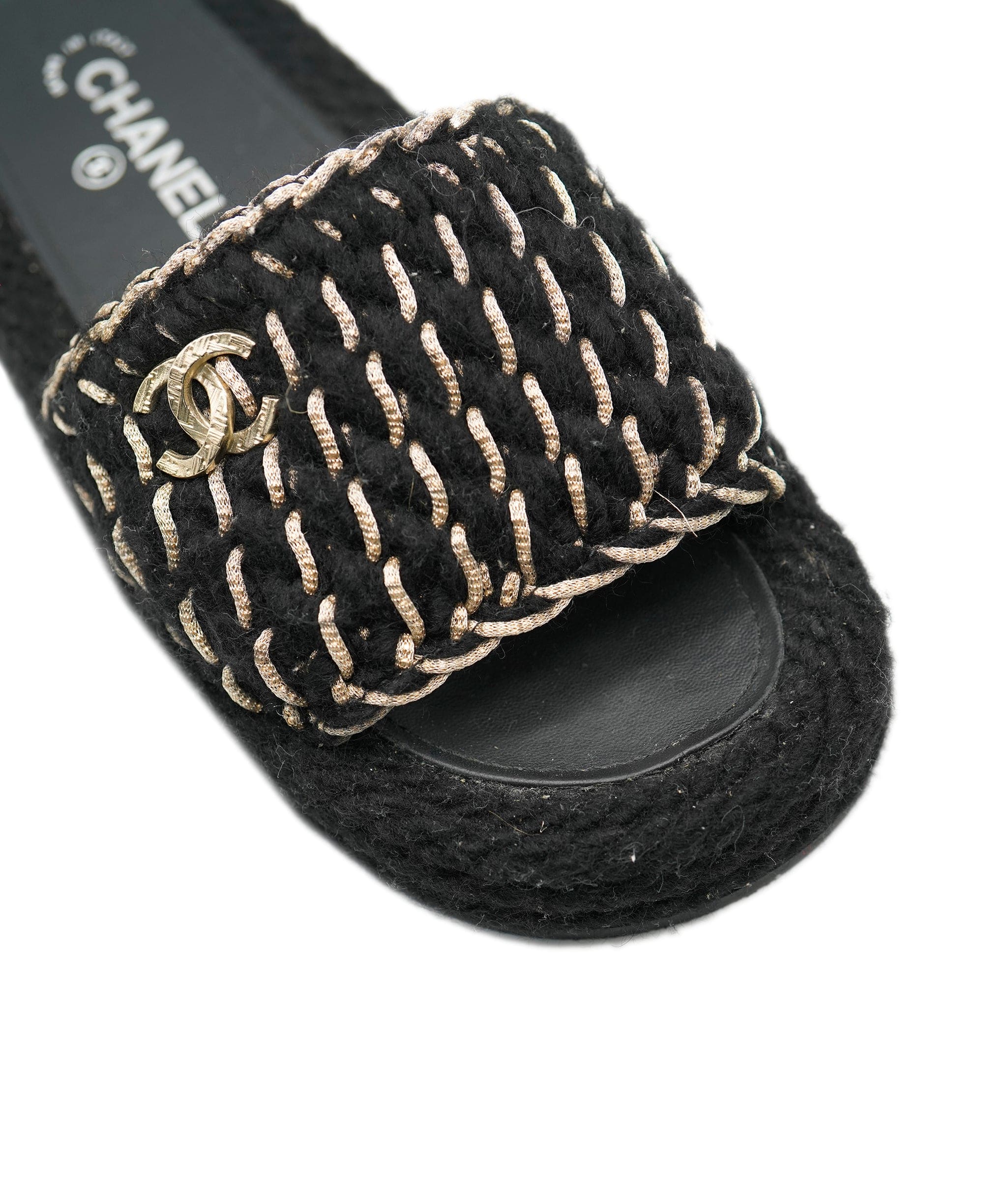 Chanel Chanel Black CC Dad Tweed Sandals  ALL0482