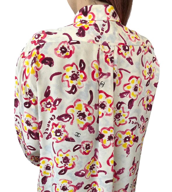 Chanel Chanel Camellia Silk Shirt #42 Button Up ASC3540