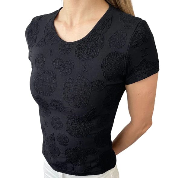 Chanel Chanel Camellia Top T-shirt Black ASC3440