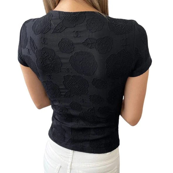 Chanel Chanel Camellia Top T-shirt Black ASC3440