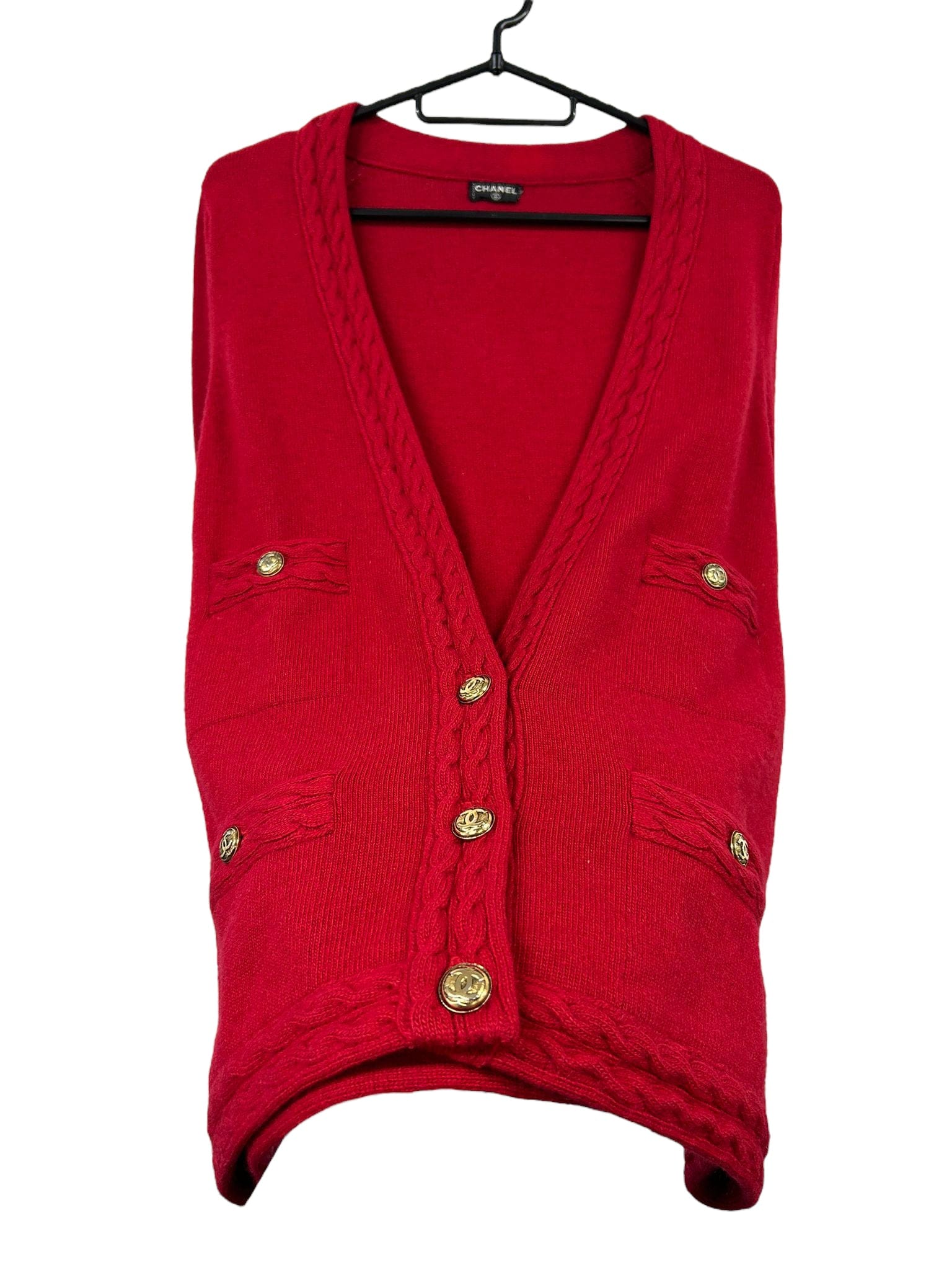 Chanel Chanel Cardigan Red Knit Gold CC Buttons SKC1522