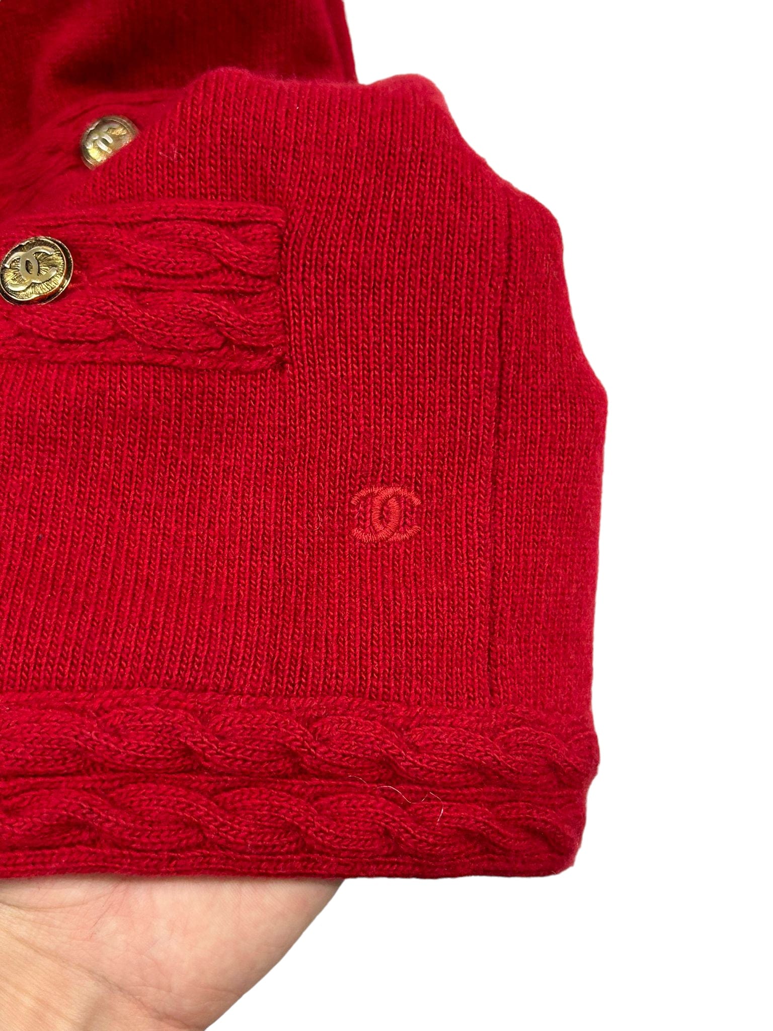 Chanel Chanel Cardigan Red Knit Gold CC Buttons SKC1522