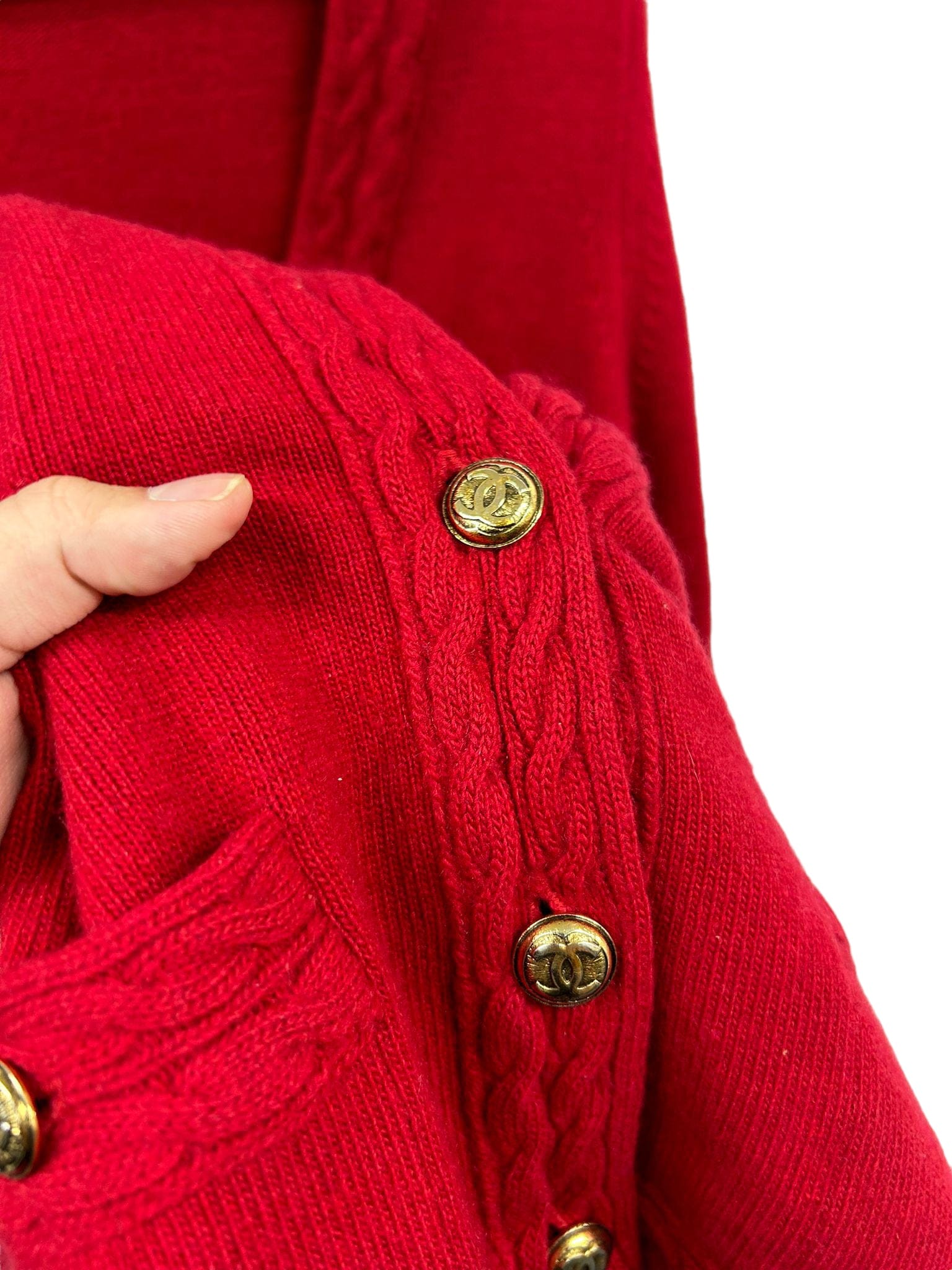 Chanel Chanel Cardigan Red Knit Gold CC Buttons SKC1522