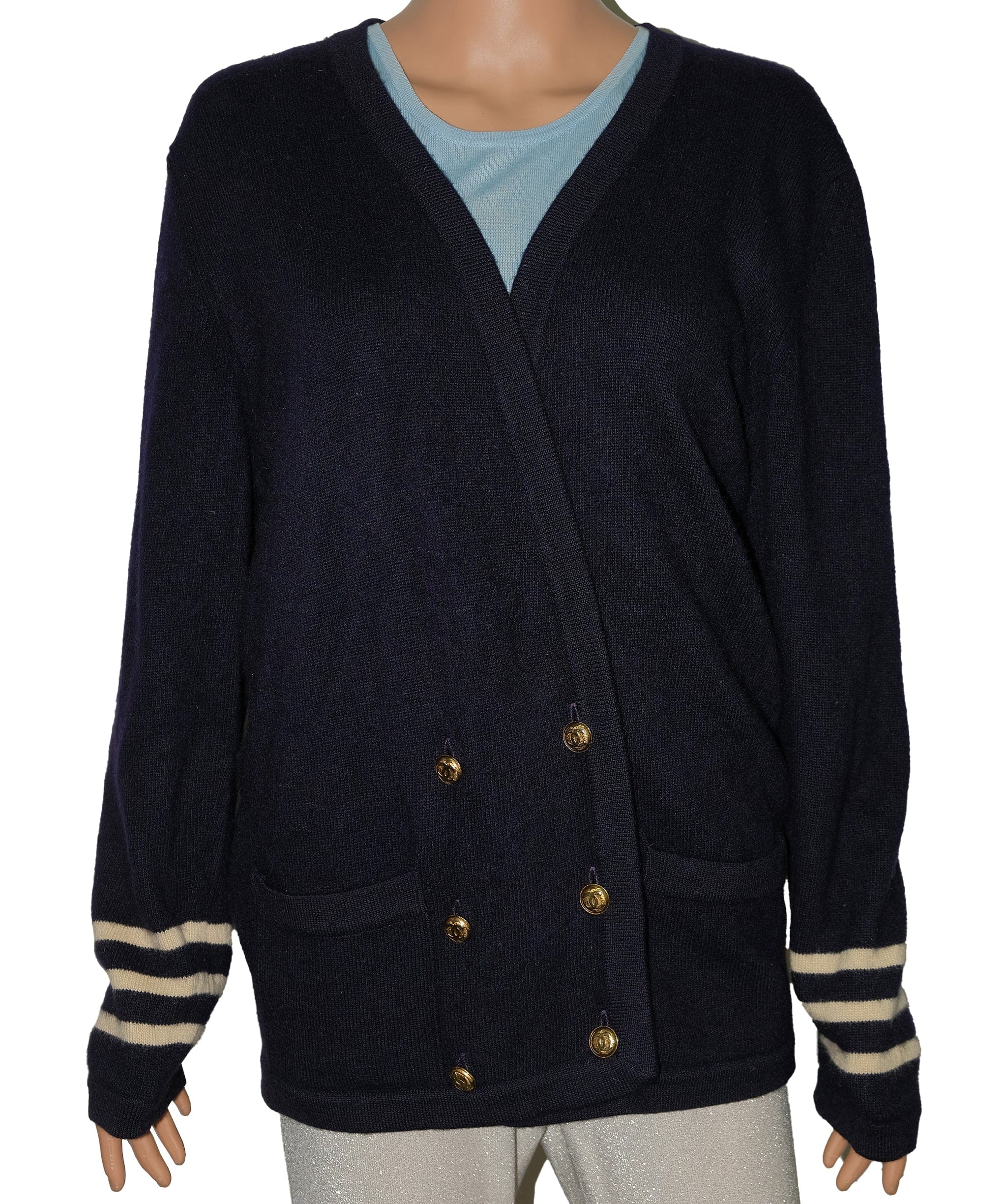 Chanel Chanel Cashmere Cardigan Navy Blue RJC2732