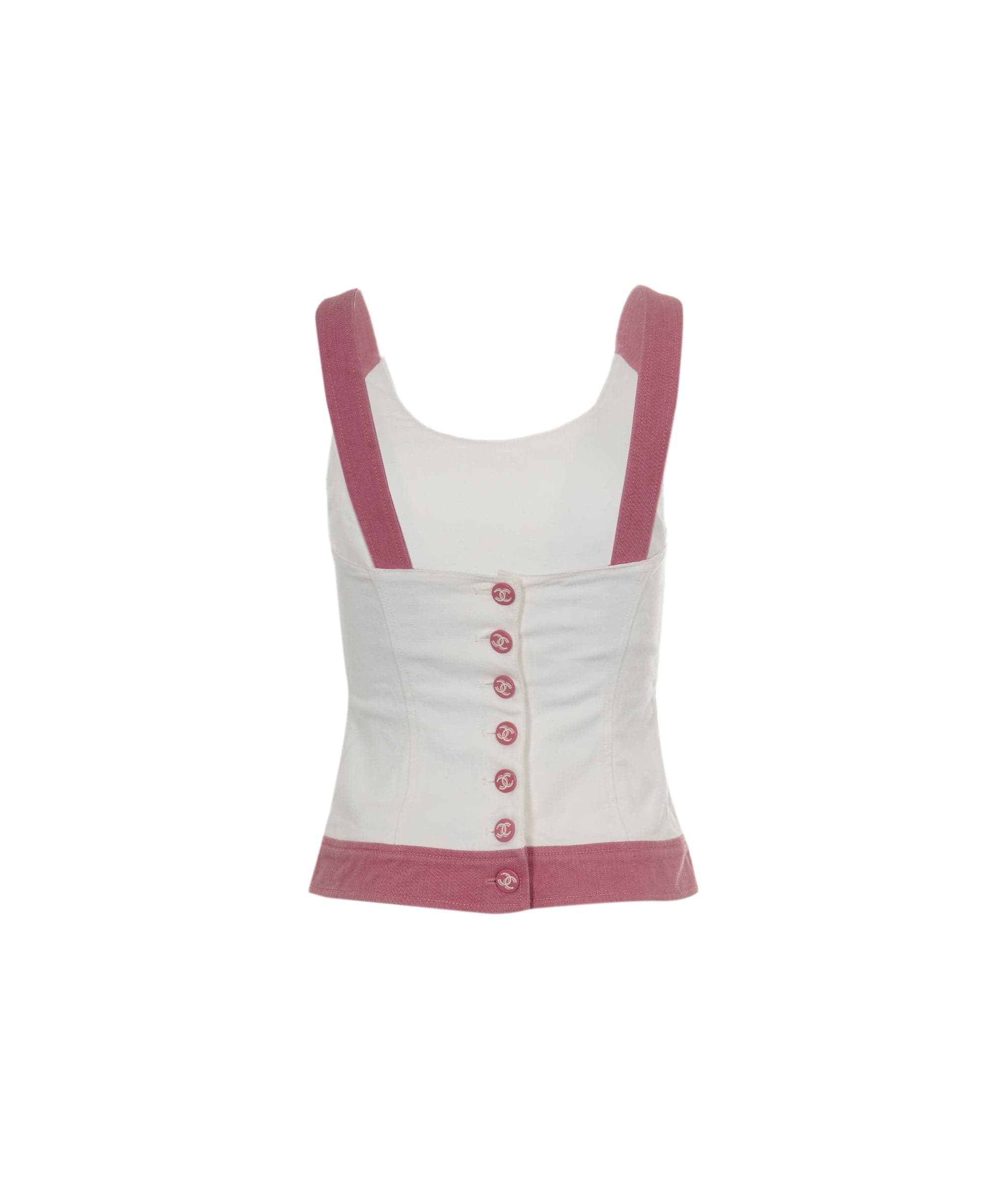 Chanel Chanel CC Back Button Camisole White Denim Pink ASL7996