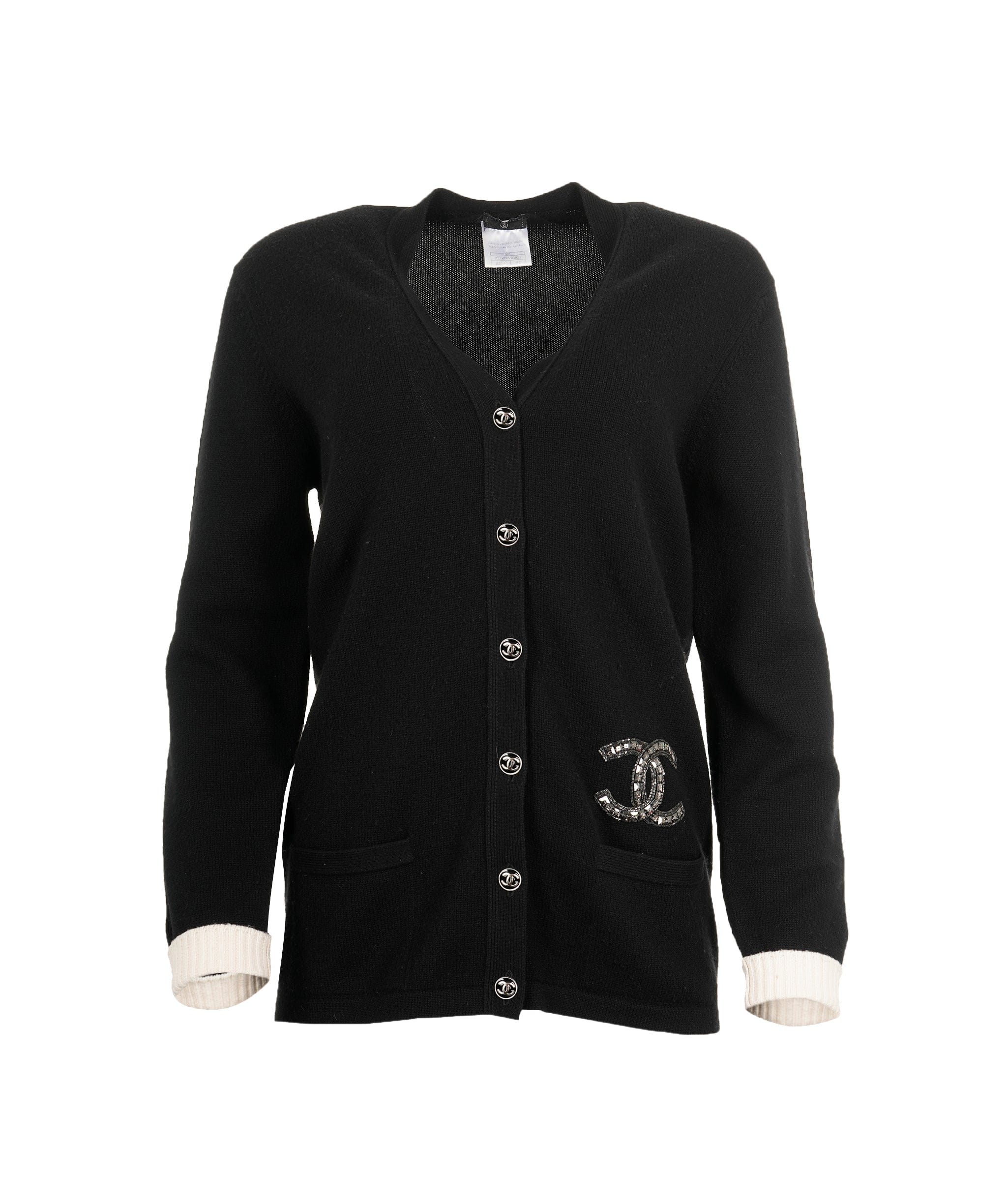 Chanel Chanel CC black cardigan with diamonte detaling SIZE 42 ALL0428