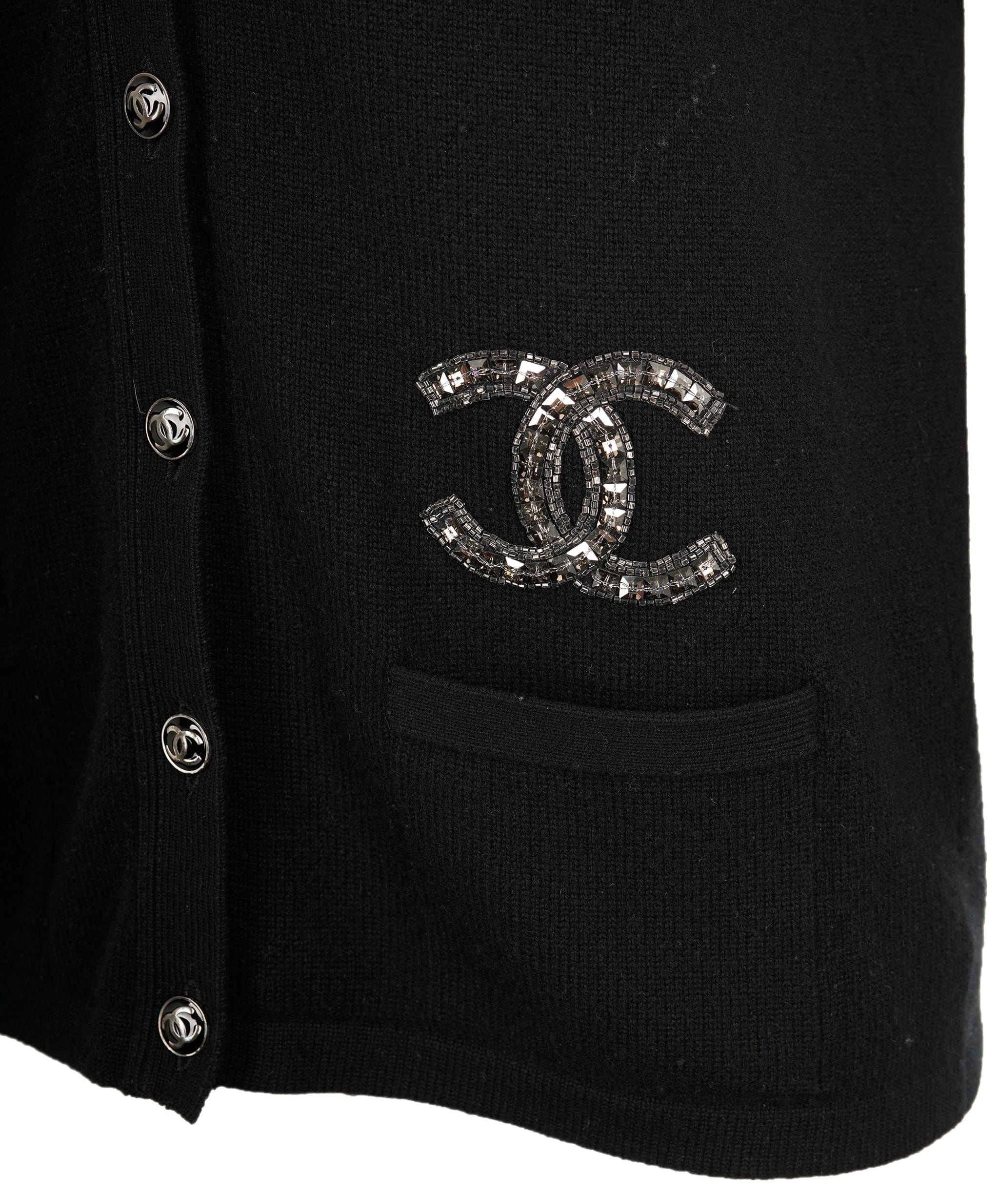 Chanel Chanel CC black cardigan with diamonte detaling SIZE 42 ALL0428