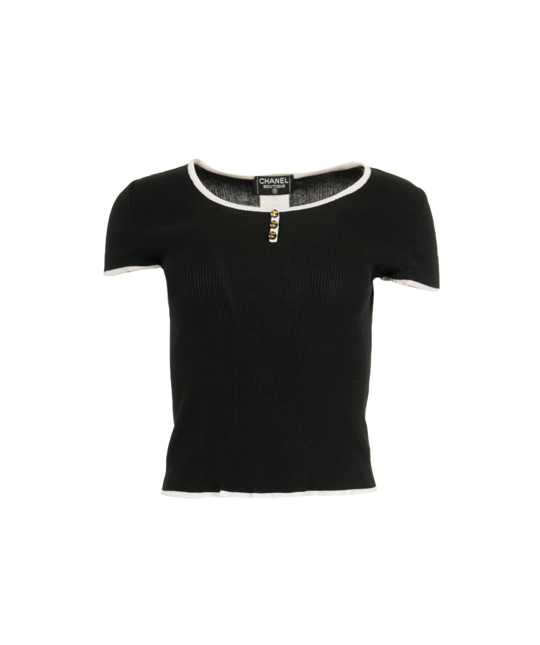 Chanel Chanel CC Button Rib Top Black ASL8612