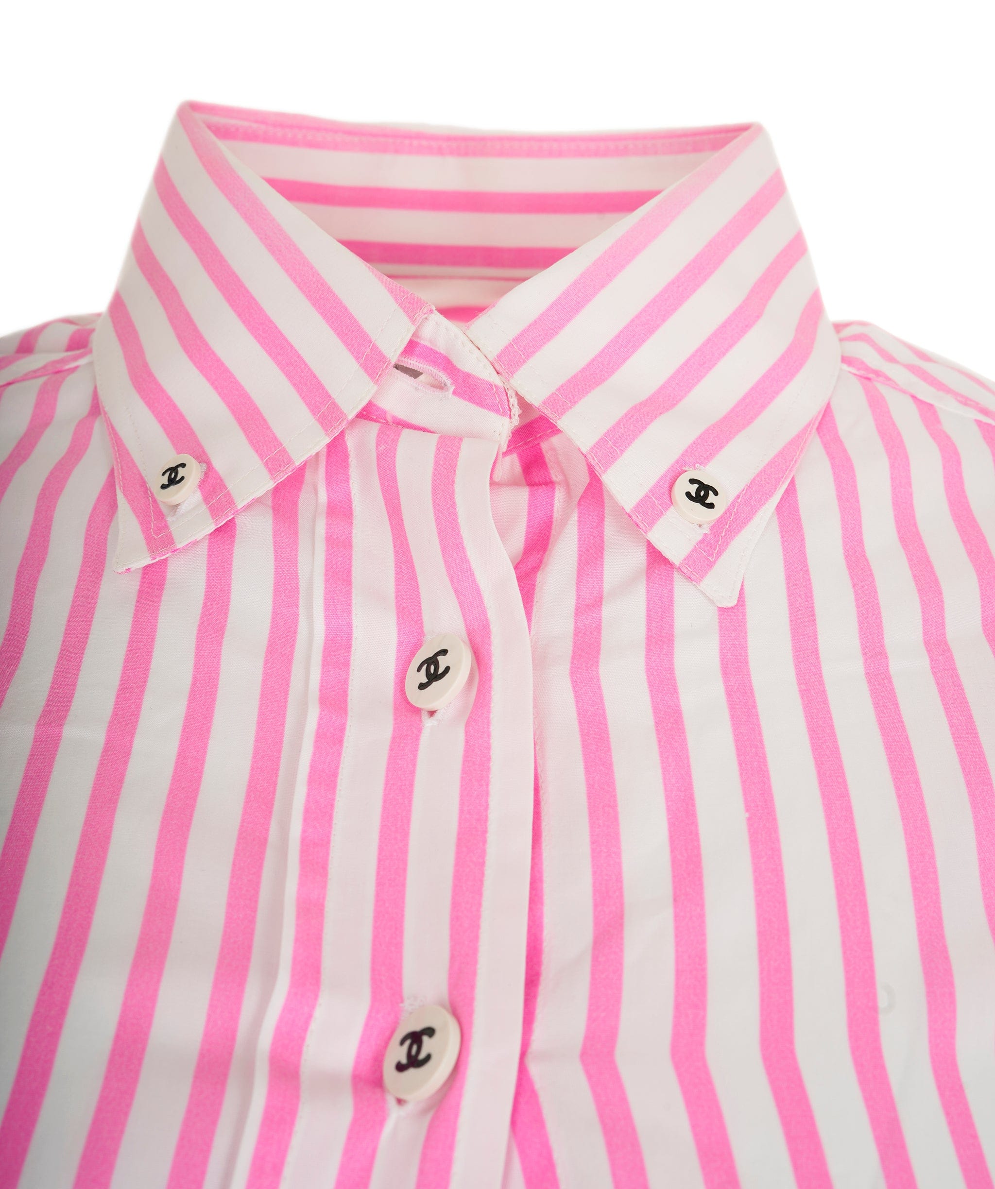 Chanel Chanel CC Buttons Stripe Shirt Pink ASL9064