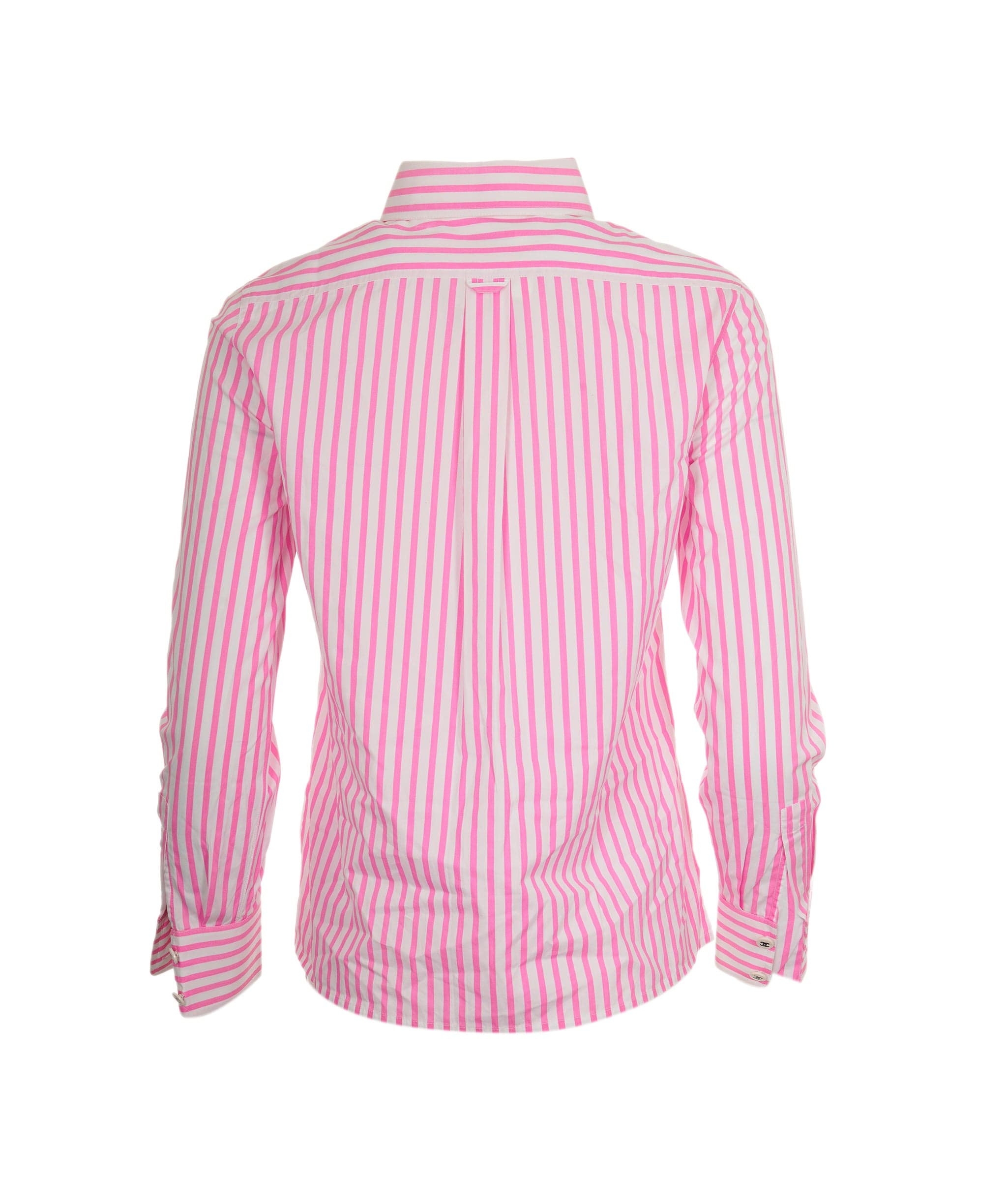 Chanel Chanel CC Buttons Stripe Shirt Pink ASL9064