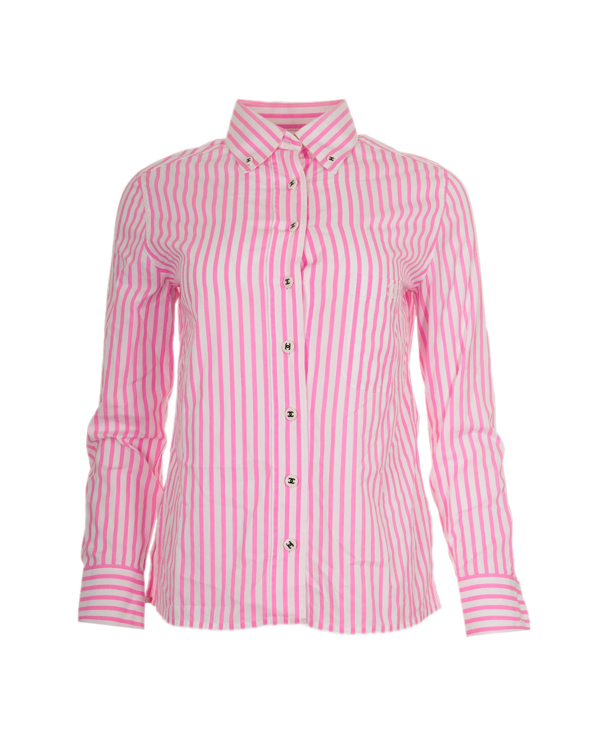 Chanel Chanel CC Buttons Stripe Shirt Pink ASL9064